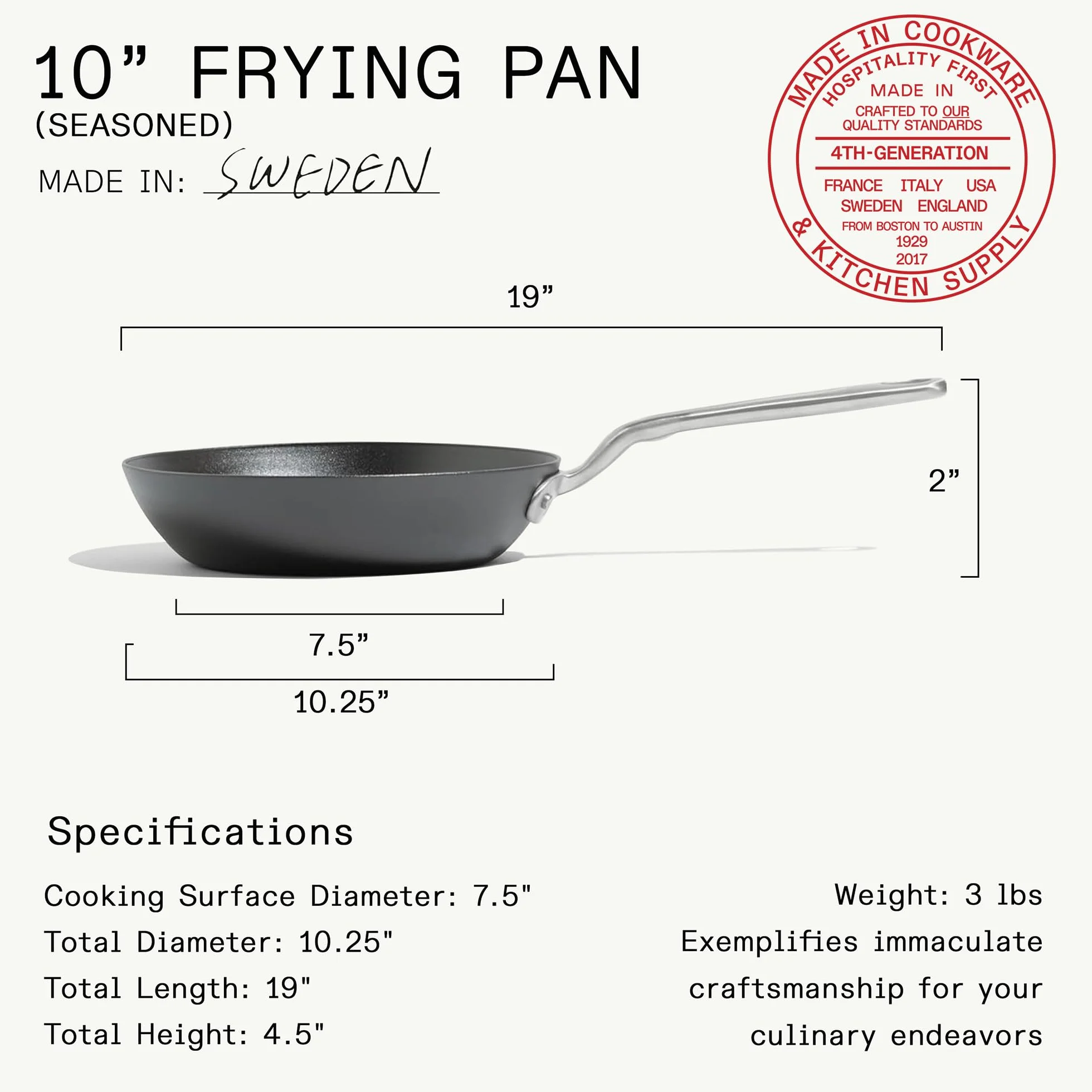 Made In Utensilios de cocina - Sartén sazonada de acero al carbono azul de 10" - (Como hierro fundido, pero mejor) - Utensilios de cocina profesionales Suecia - Compatible con inducción