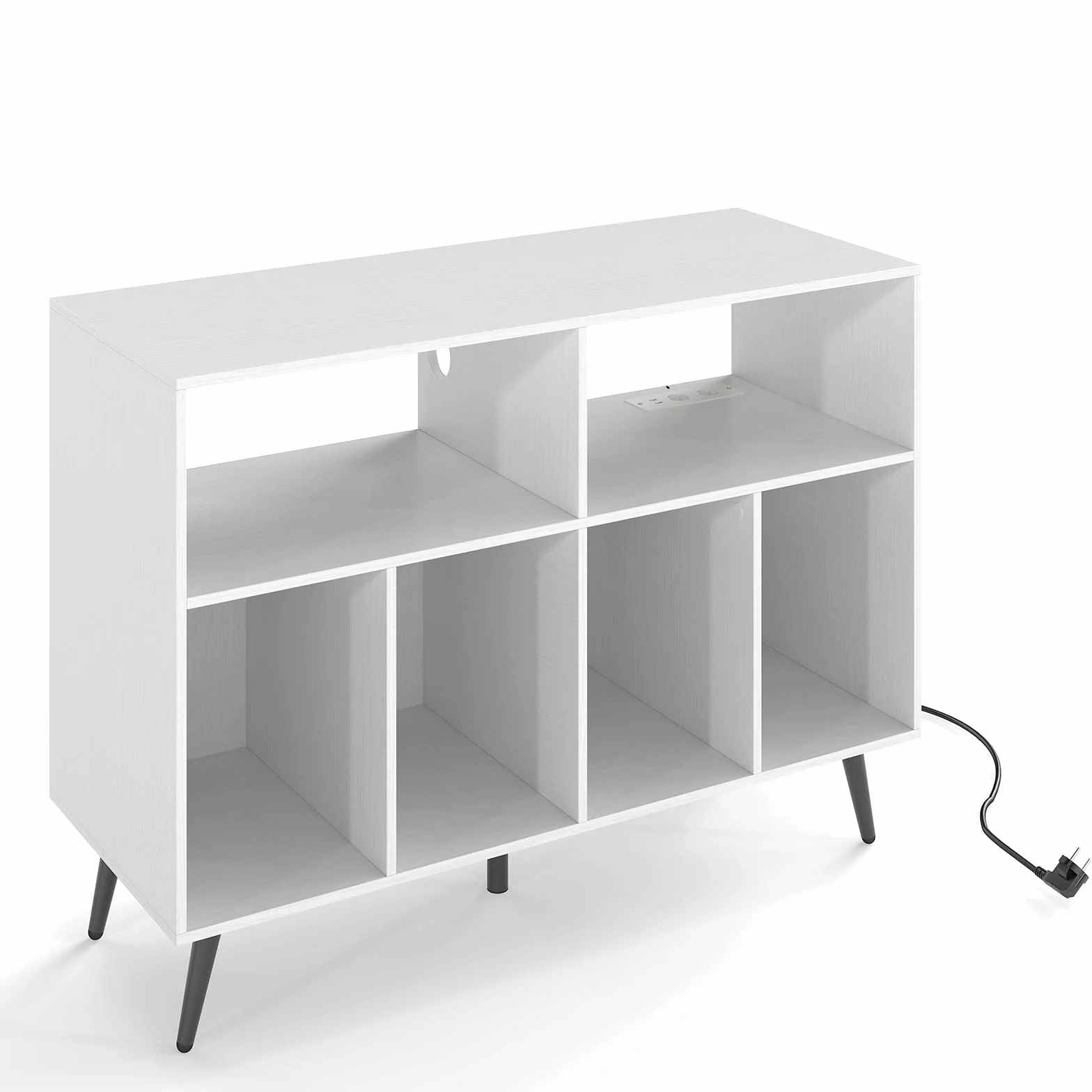 GIANTEX Soporte para Tocadiscos con 6 Compartimentos Abiertos, Estantería para Discos de Vinilo con Estación de Carga, 100 x 40 x 74,5 cm, Mueble de Almacenamiento para Salón, Dormitorio (Blanco)