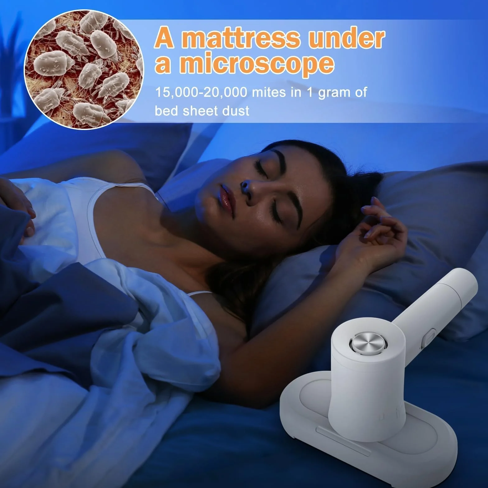 Aspirador de ácaros con luz UV, Mini aspiradora con Filtro HEPA, Aspirador antiacaros con depósito de Polvo Permanente para colchones, sofás, Almohadas, alfombras