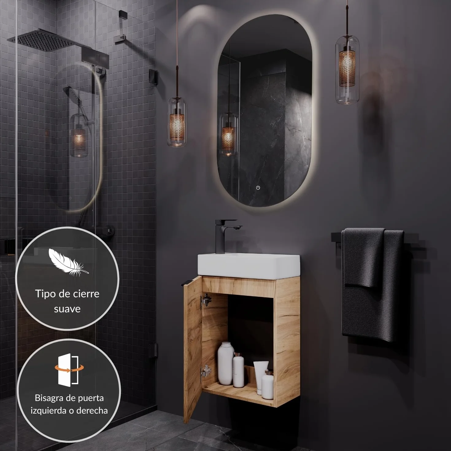 Planetmöbel Mueble Bajo Lavabo con Espejo Set 40 cm Roble Dorado