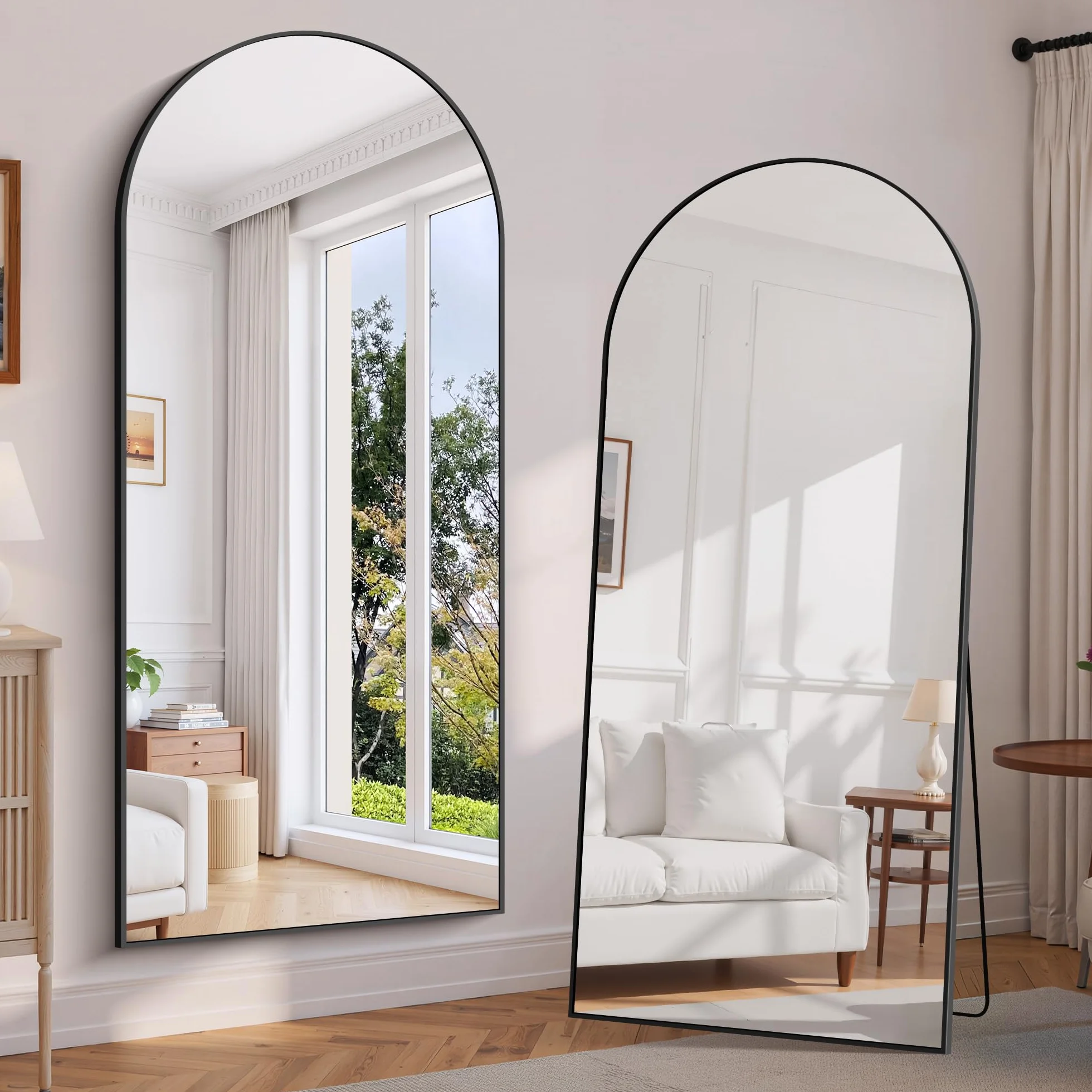 WOLIBEER Espejo Grande de Cuerpo Entero 192 x 85 cm Con Marco de Aluminio Negro - Para Pared o Pie - Ideal Para Dormitorio, Entrada, Pasillo y Decoración