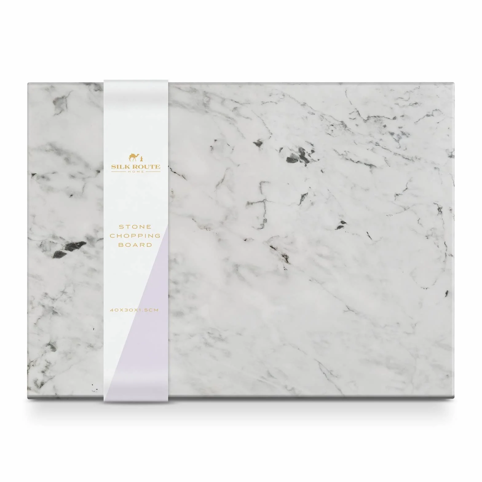 Silk Route Home - Tabla de cortar de mármol blanco - Tabla de cortar de mármol 100% natural para cocina y preparación de alimentos, 40 x 30 cm