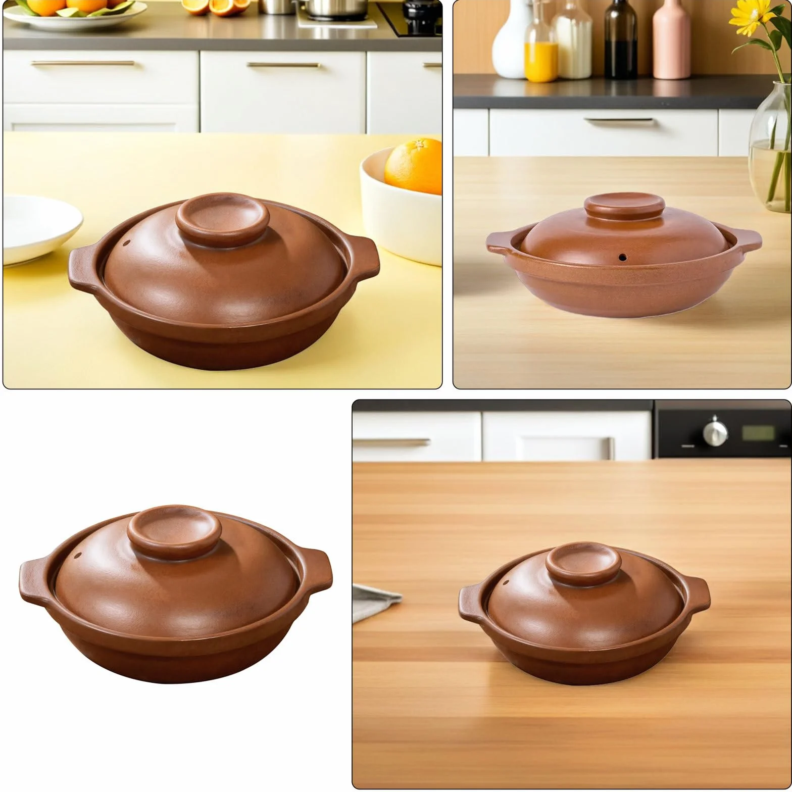 Olla de Barro para Bibimbap de 1 L, Arcilla Marrón | Diseño Clásico Retro, para 1-2 Personas, Uso en Cocina Doméstica y Celebraciones