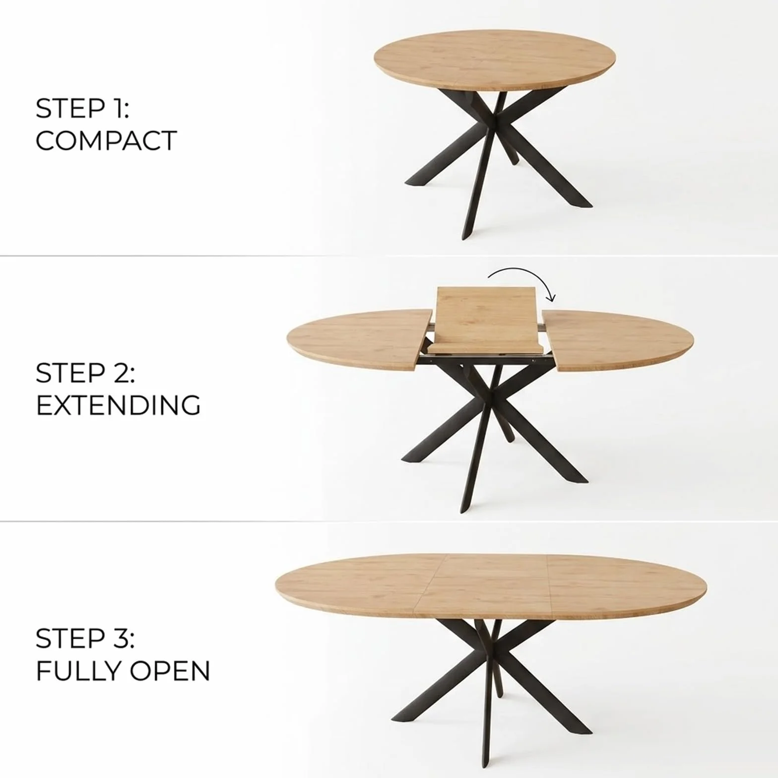 JIEXI Juego de 4 mesas de Comedor Redondas Extensibles, 110-150 cm, Acabado de Roble MDF, 4 sillas de Pana, Estilo Moderno y contemporáneo para Comedor y Cocina