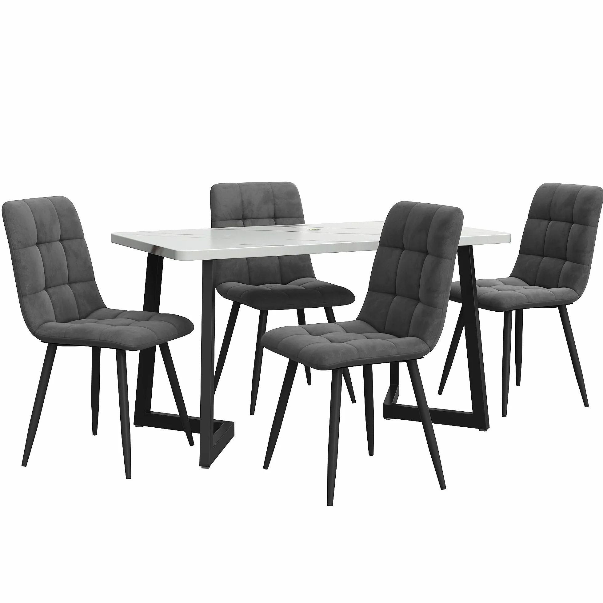 Juego de Comedor Mesa y 4 Sillas, Juego de Mesa y Sillas Comedor 5 Piezas, 117x68x75 cm Tabla de Cena Rectangular Moderna, Dining Table and Chair Set, Terciopelo Silla de Cocina (Gris)