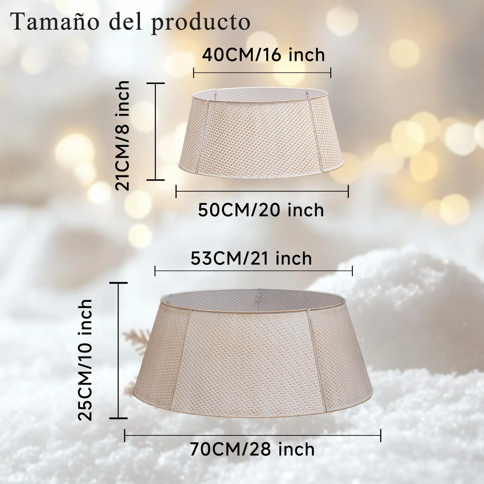 Lanpn Metal Collar Árbol de Navidad 50cm, Albero Natale Decorativo Christmas Tree Collar para Pequeño Mini S Árboles Artificiales Interior Exterior - Decoración Navideña (Blanco, Sarga)