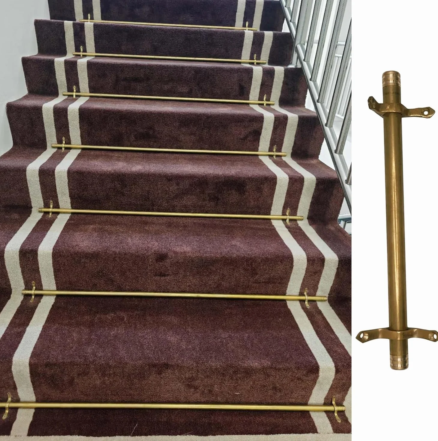 Juego de 10 Varillas de latón para escaleras, para alfombras, Varillas tubulares Minimalistas, Incluye herrajes para Fijar la Alfombra, latón, 1 Pieza, 51 cm (20 Pulgadas),Brass-1pc-51cm(20in)