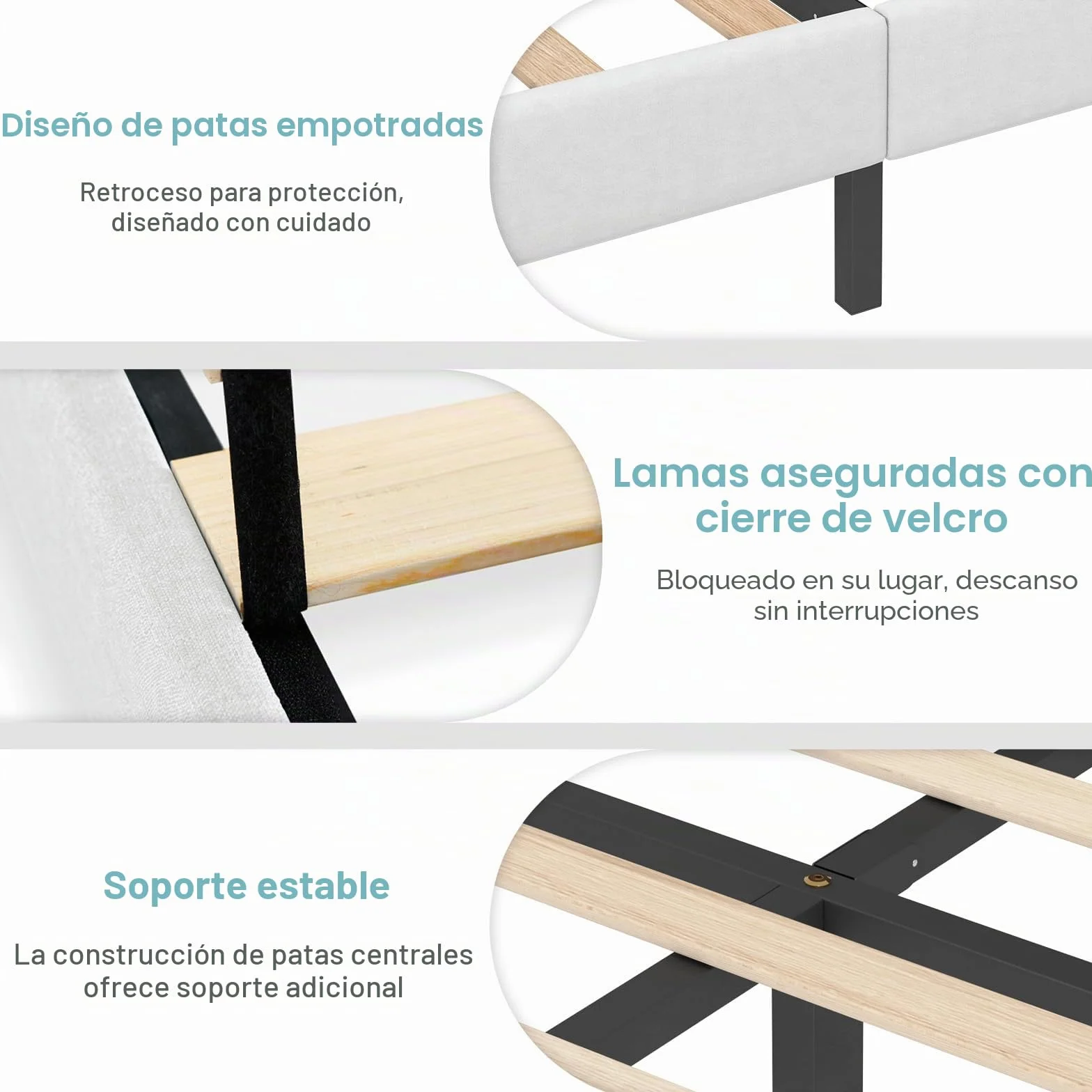 Yocreat Cama tapizada de 90 x 200 cm, cama individual con cabecero y somier, altura de 30 cm, color blanco