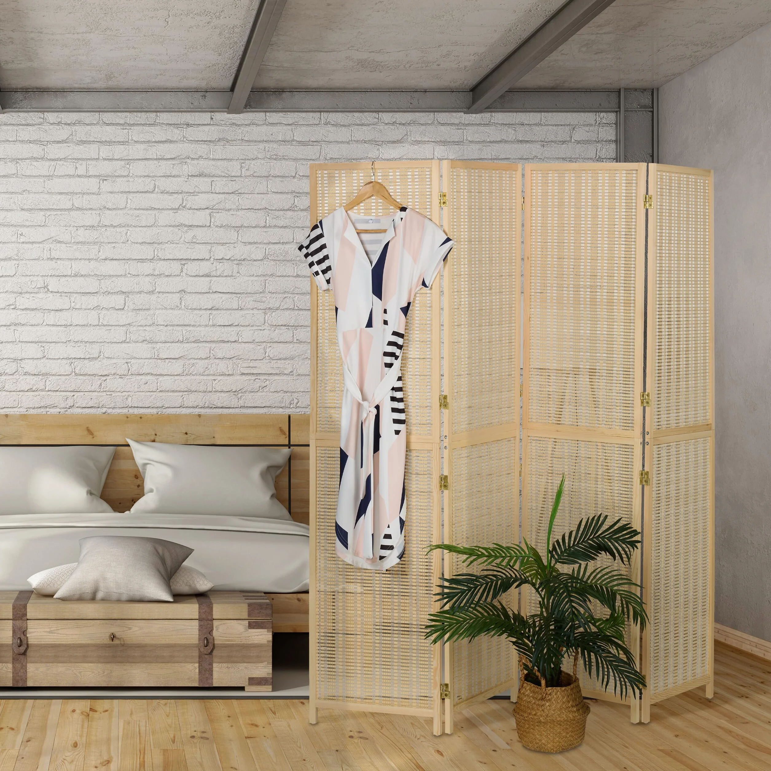 Relaxdays Biombo Bambú 4 Paneles Paraván Plegable 180x182 cm Madera Natural