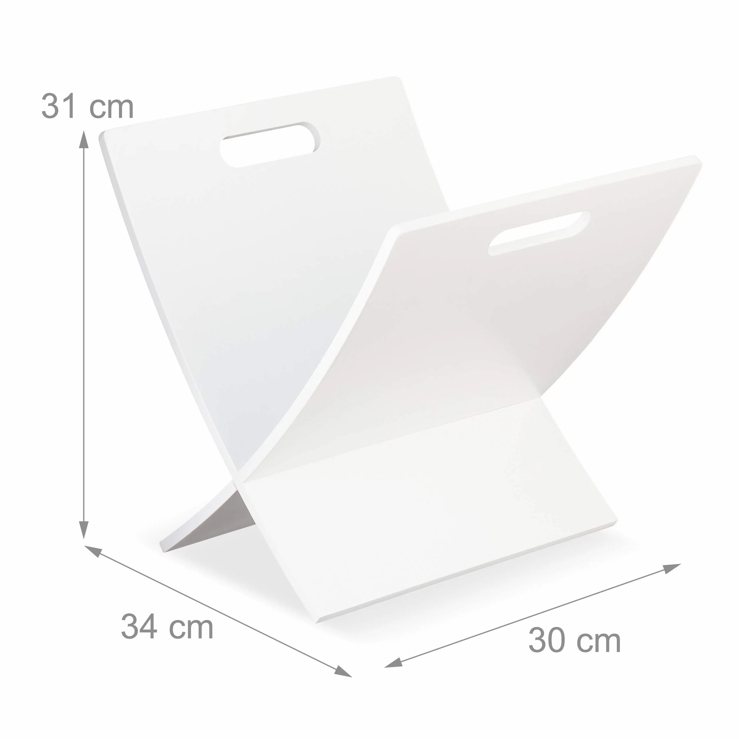 Relaxdays Revistero con Asas, Salón, Diseño Moderno, Organizador de Periódicos de Madera, 31 x 30 x 34 cm aprox., Blanco