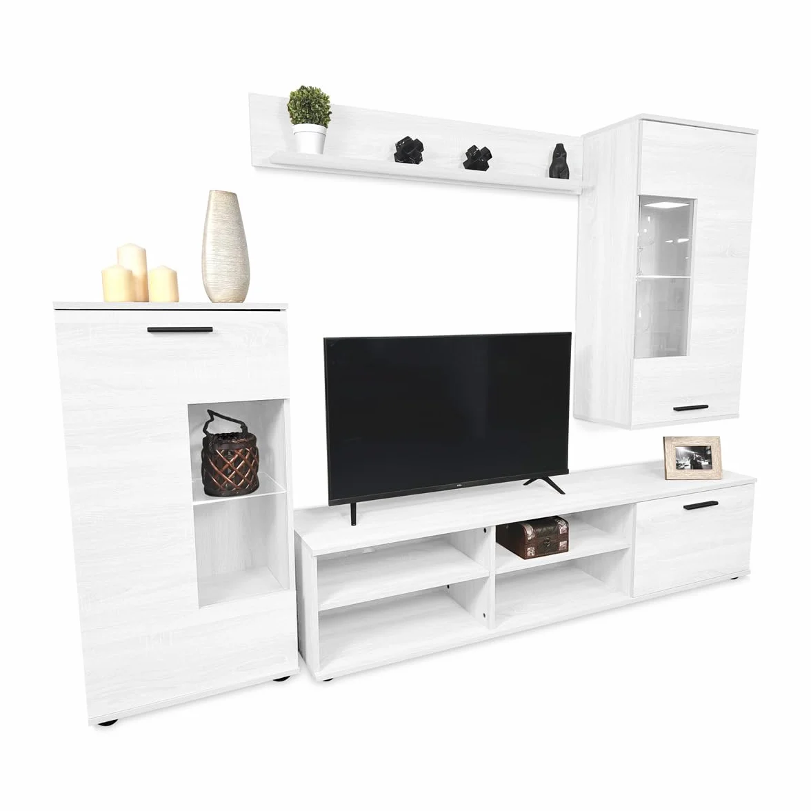 Somnia Descanso - Mueble de Salón Moderno con Leds, Módulos de Comedor, Modelo Gustav, Acabado en Andersen, Medidas: 229 cm (Ancho) x 200 cm (Alto) 38 cm (Fondo)
