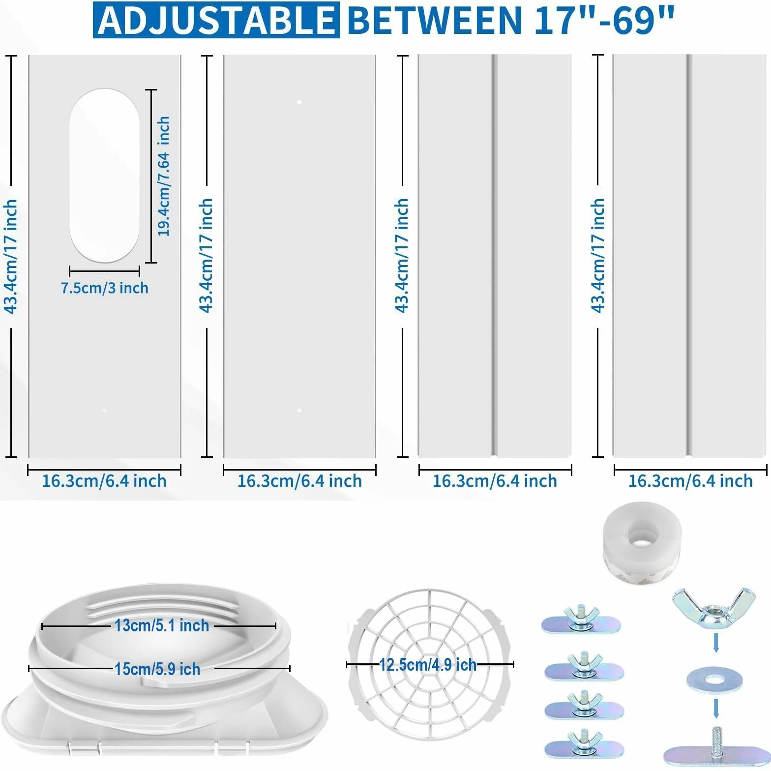 Kit de ventilación para ventana Aire Acondicionado 13 cm 15 cm antihorario horario 43-140 cm