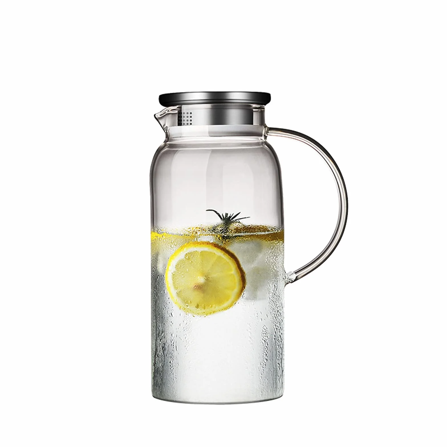Jarra de Vidrio de Borosilicato, Jarra de Té Helado de Acero Inoxidable, Limpia Fácil para Jugo, Leche, Frío o Calor