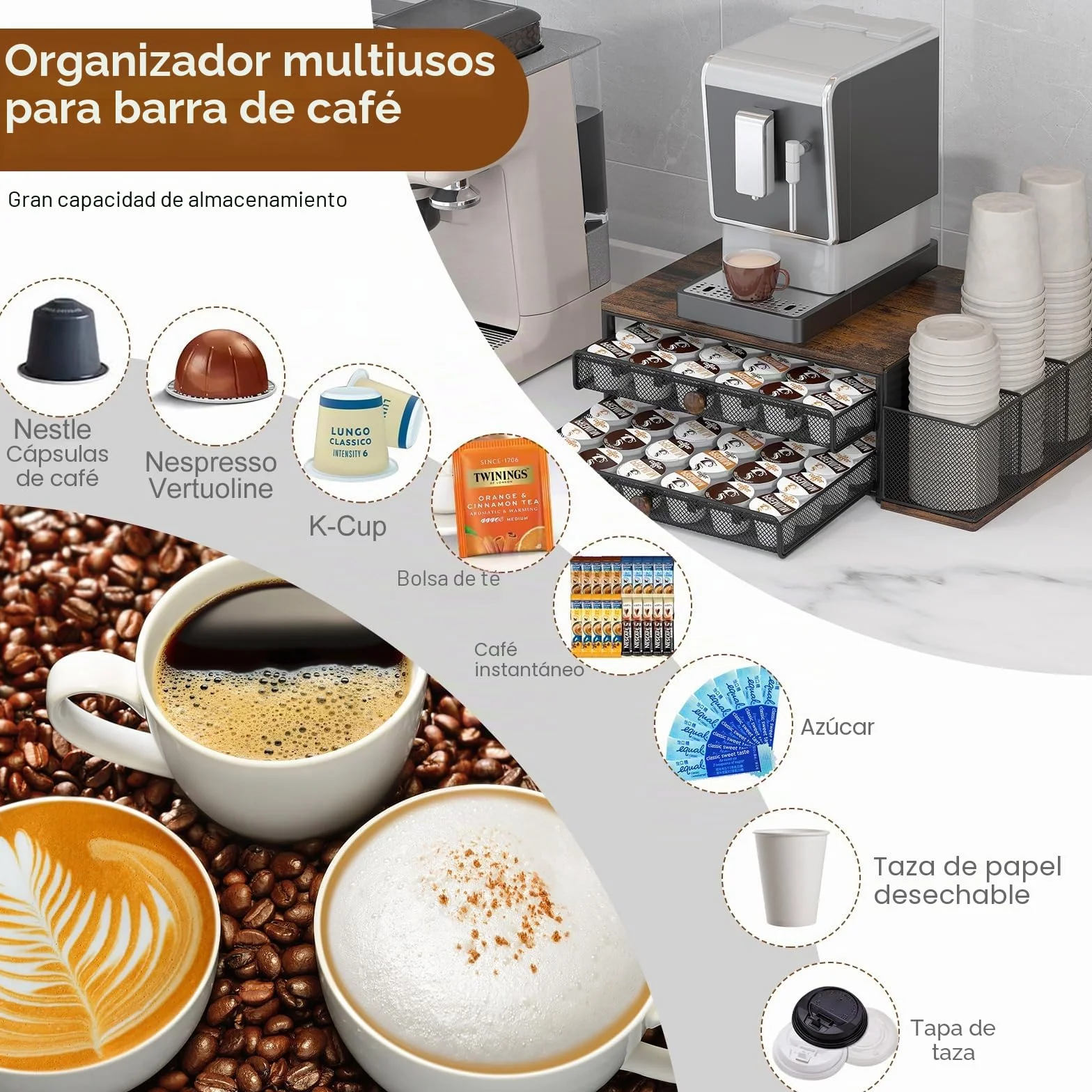TQVAI Cajón Almacenaje Cápsulas 60 Cápsulas 2 Niveles Organizador Cafetera Dolce Gusto Negro