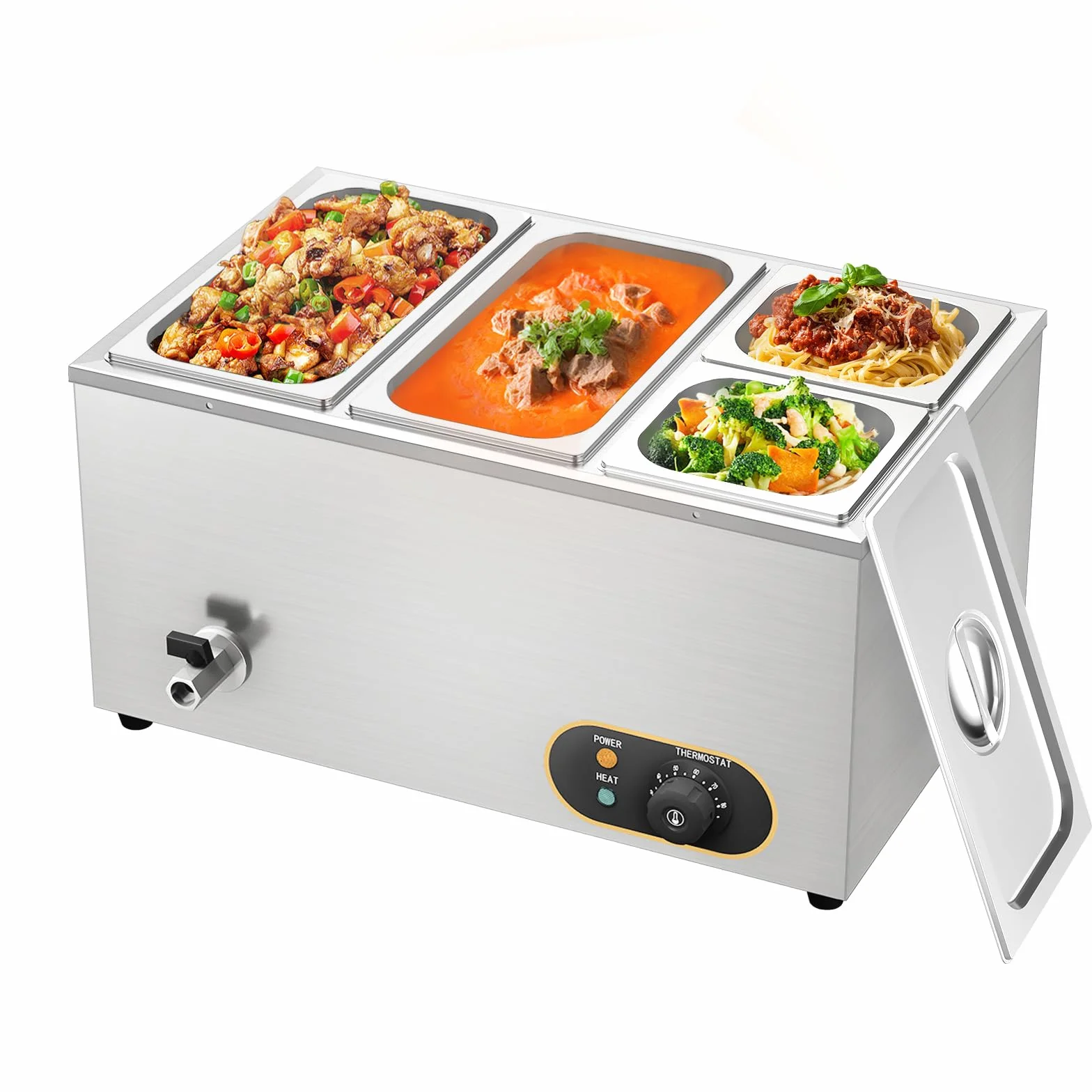 Baño María Eléctrico con 4 bandejas de Acero Inoxidable Bain Marie con Control de Temperatura