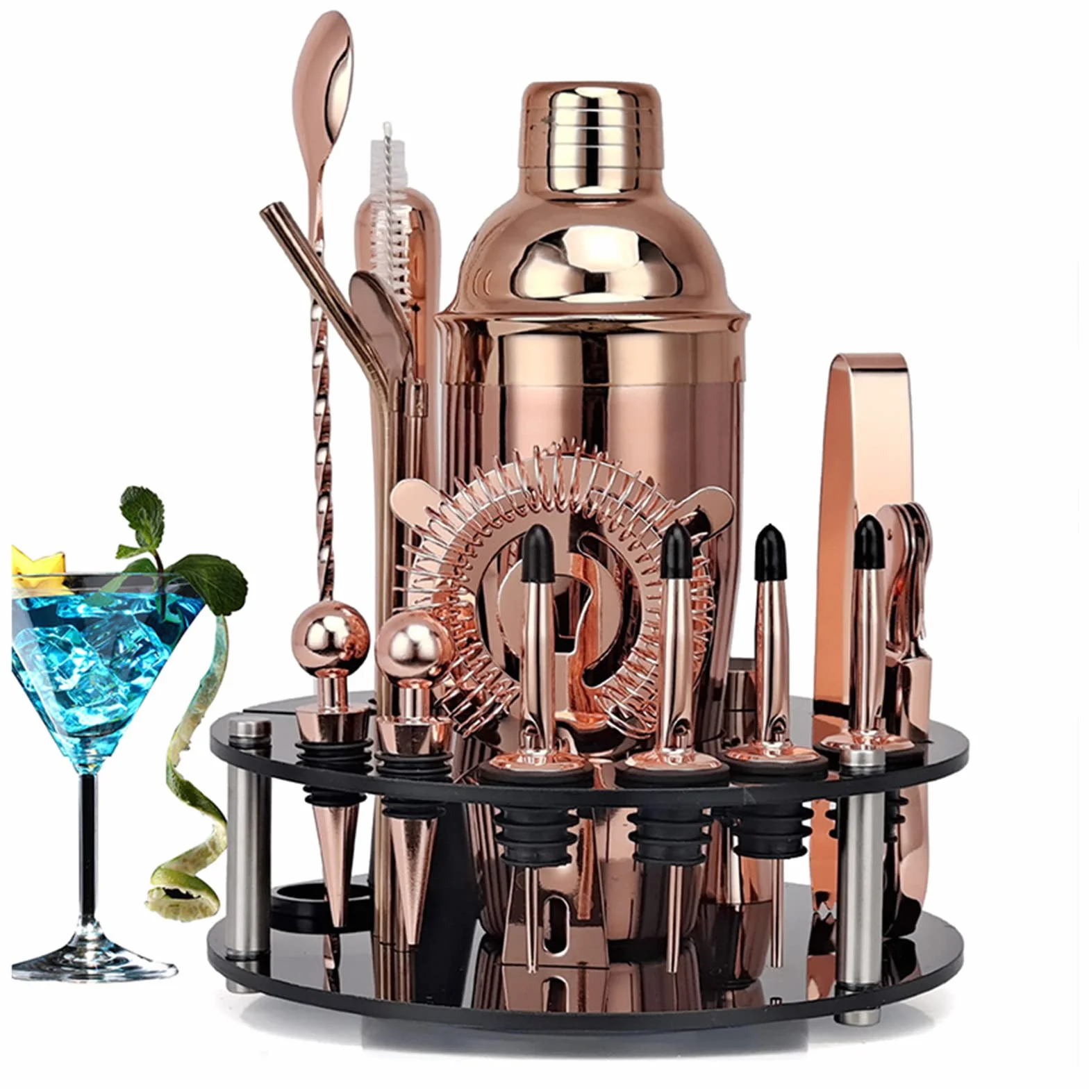 Juego de 20 cocteleras de acero inoxidable con cuchara mezcladora para principiantes