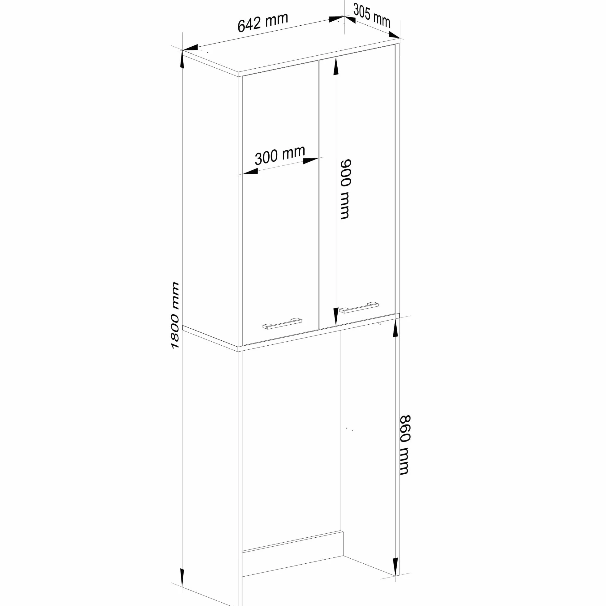 AKORD | Columna de Pared para empotrar Lavadora | Mueble Alto con 2 Puertas | Mueble contenedor de baño | CajoNero para Lavadora | 64x180x30 cm | Peso 30 kg | Blanco