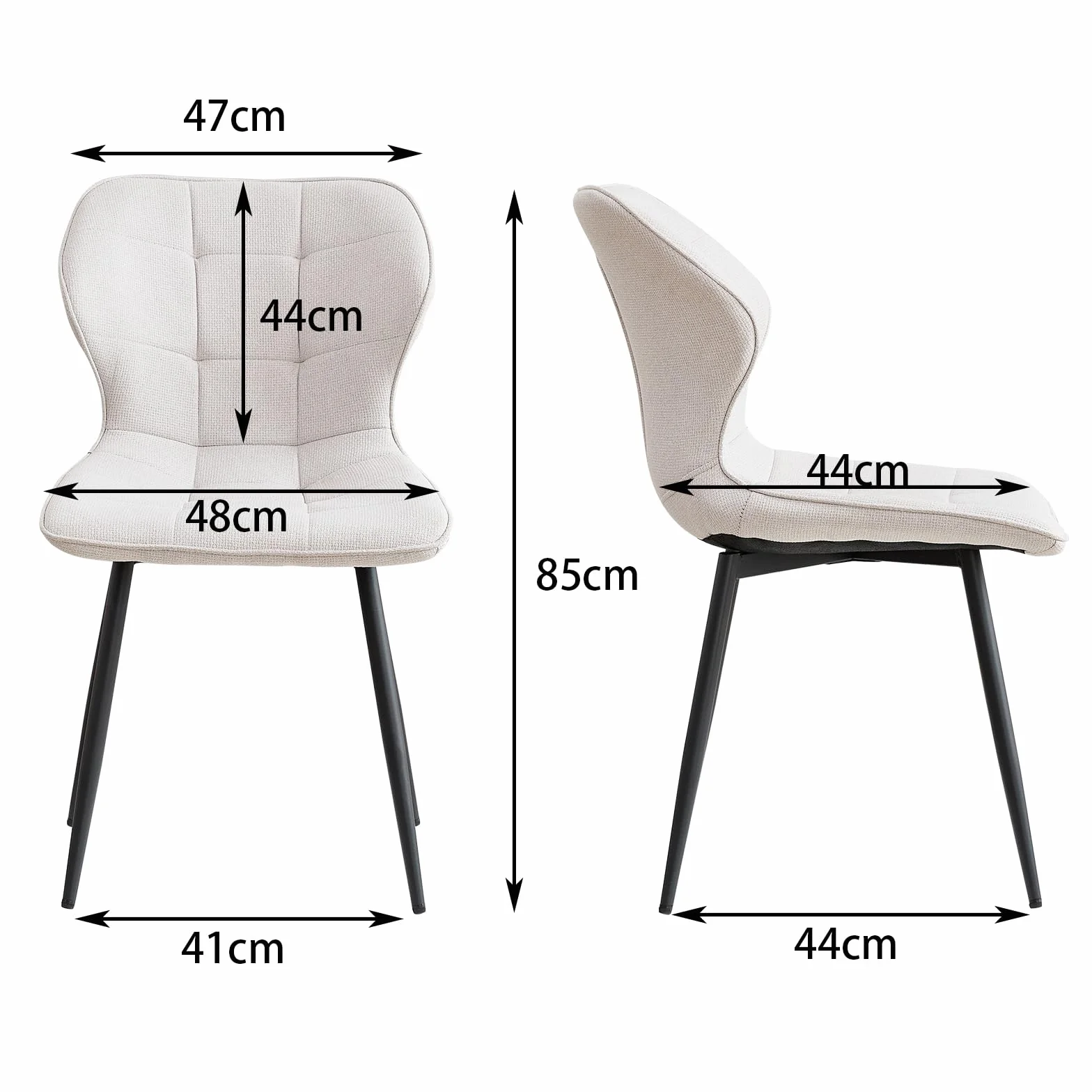 GrandCA HOME Juego de 4 Sillas de Comedor Tapizadas de Lino con Respaldo y Patas de Metal Negro, Silla de Sala de Estar para Cocina, Comedor, Dormitorio - Beige
