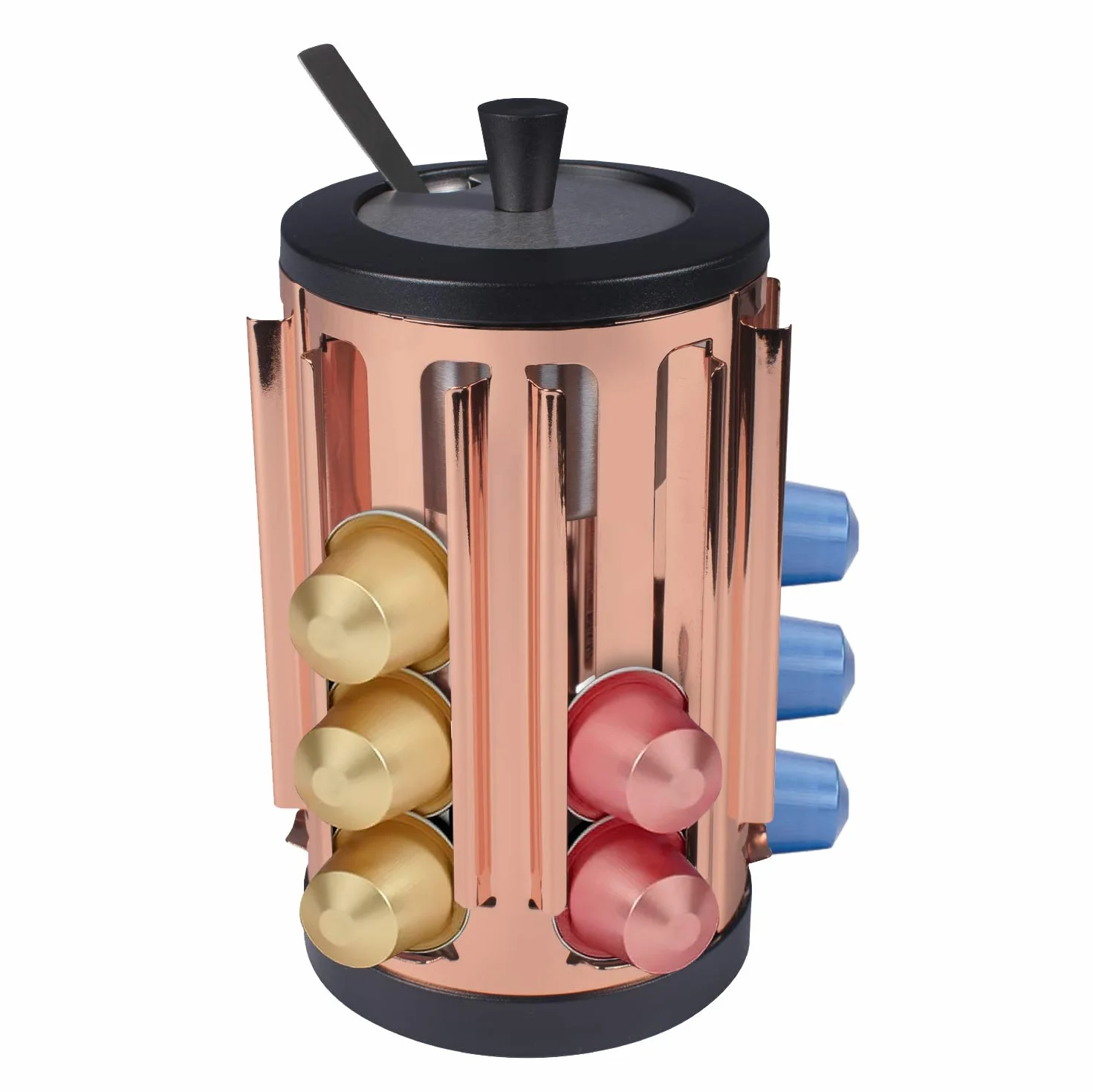 Portacápsulas Café Giratorio 360° Compatible Nespresso Dolce Gusto Organizador 24 Acero Inoxidable