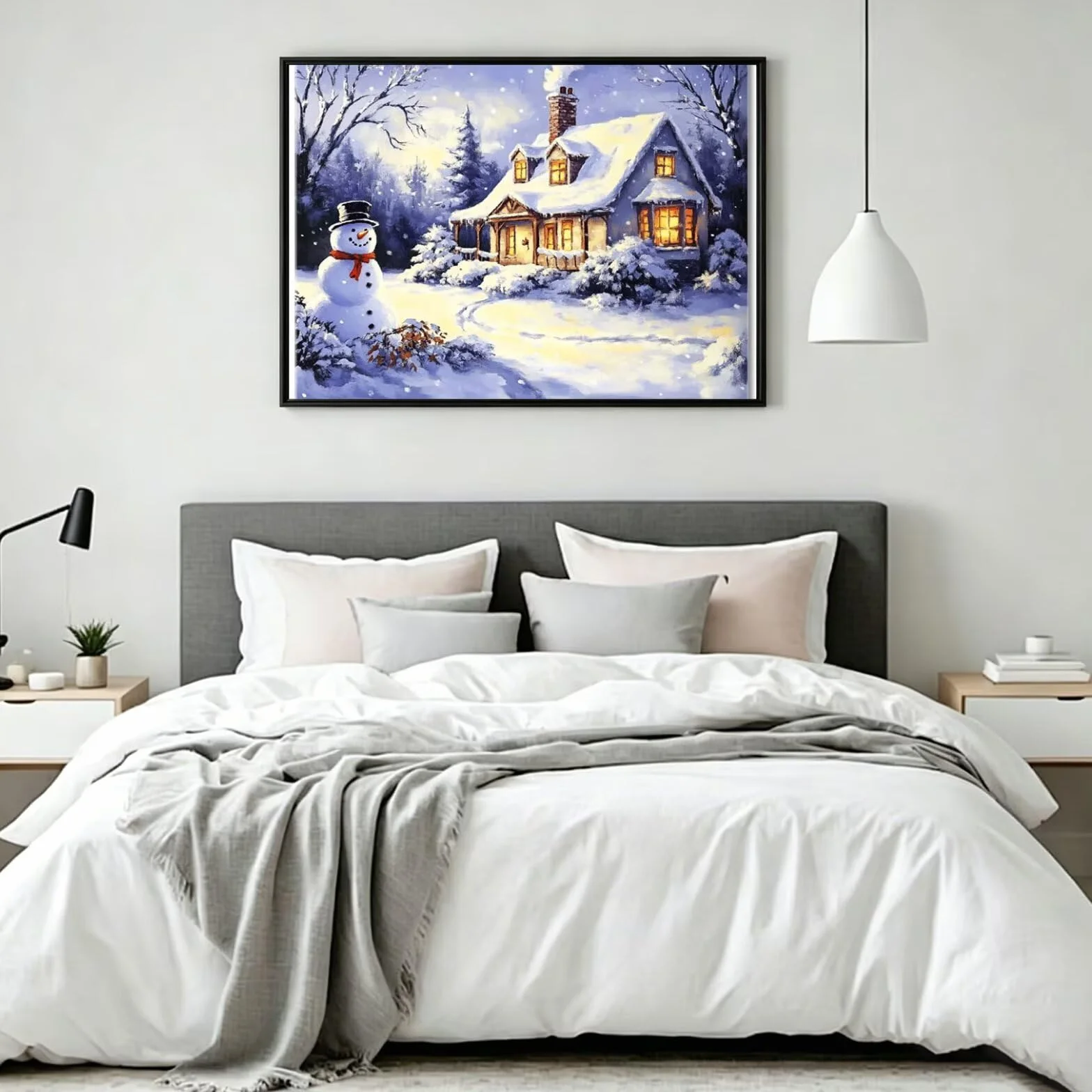 Pintar por Numeros nieve Pinturas Acrilicas casa Pintura por Numeros Adultos DIY Lienzos para Pintar, Pintura Acrilica Manualidades, Decoración para Hogar, Regalos Cumpleaños, 70x90cm Sin Marco, q-906