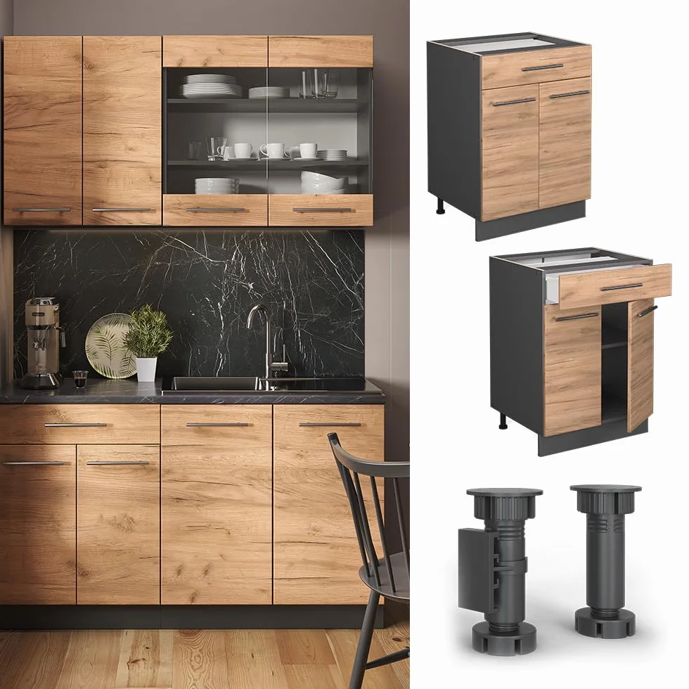 Vicco Mueble bajo de Cocina Fame-Line, Roble Dorado, 60 cm con cajón, sin encimera, para Combinar con Otros módulos de la Serie Fame-Line