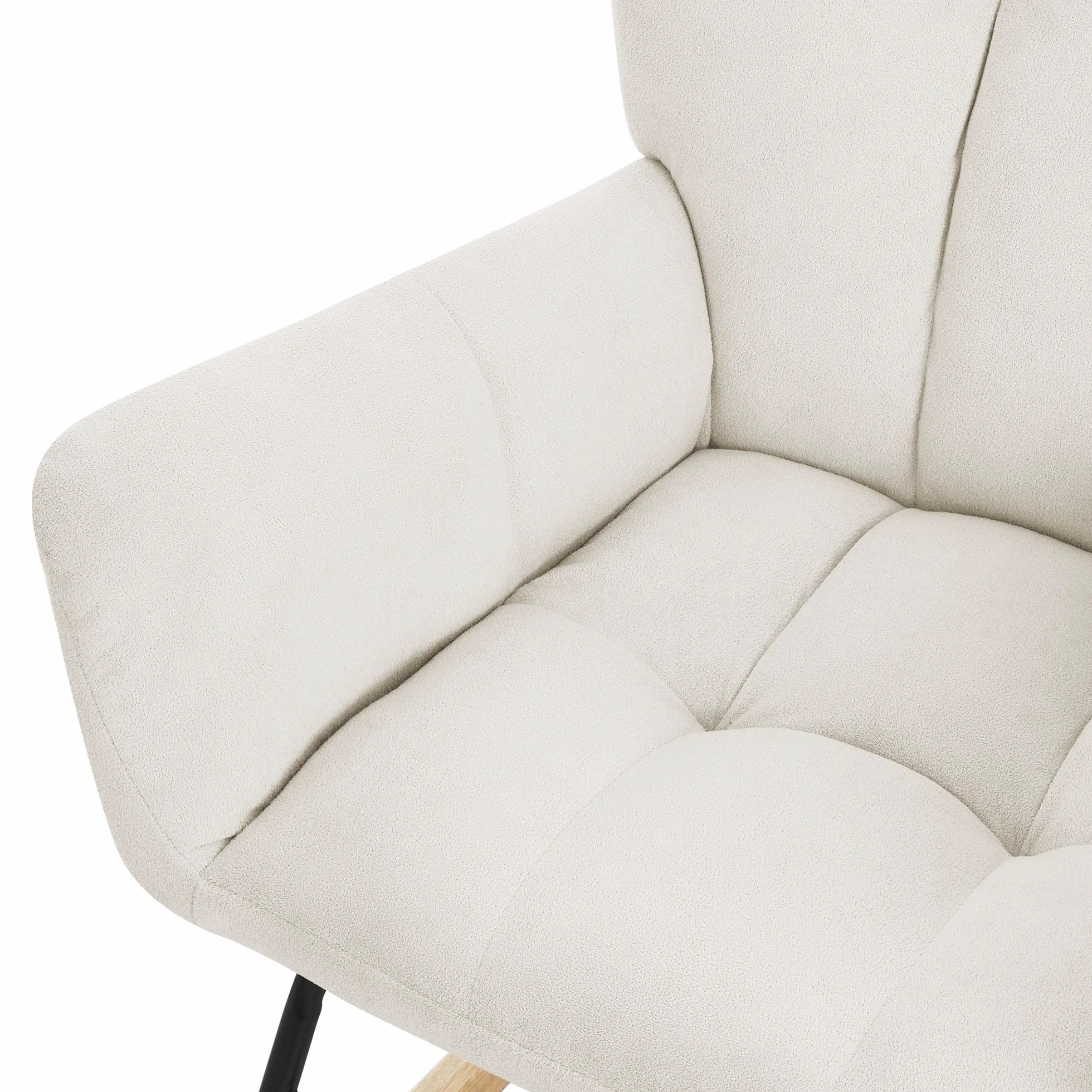 ML-Design Mecedora con Funda de Rizo Beige Tumbona con Guías de Madera Sillón Ergonómico Reclinable con Reposabrazos Diseño Elegante Mueble Tapizado para Relax Salón Dormitorio Balcón