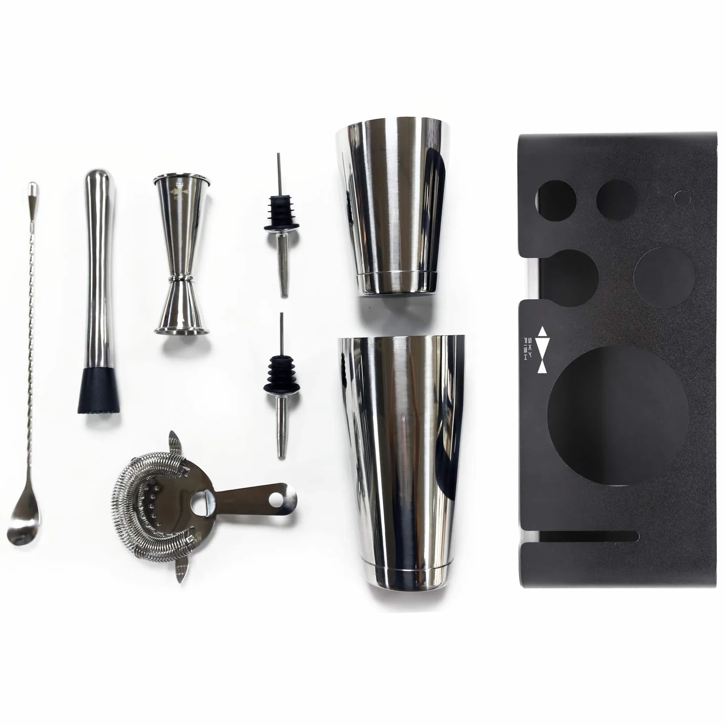 SKY FISH Juego de Coctelera, Utensilios para Cócteles de 8 Piezas con Soporte de Acero Inoxidable, Kit de Barman Hogar y Juego para Hacer Cócteles