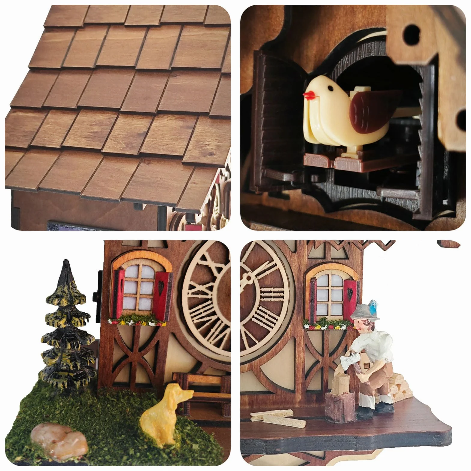 Cuckoo Clock for Wall Art: 12 Melodies, Volume Control, Night Mode, Germany Style Black Forest Retro Traditional Handcrafted Wooden House Home Decor, Gifts for Family (8.75 X 23inch)