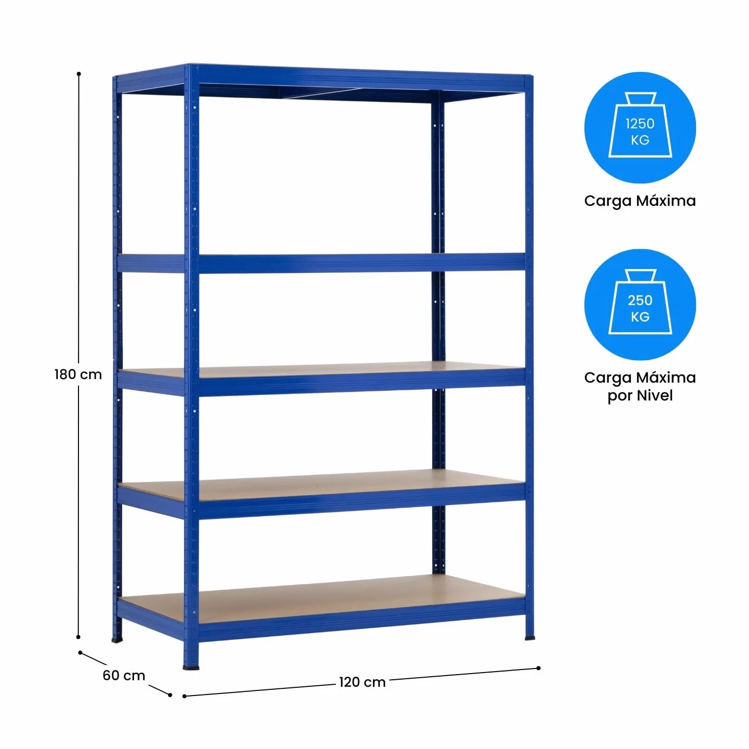 THINIA HOME Pack 2 Estanterías Modulares con 5 Baldas Ajustables 180x120x60cm 1250Kg