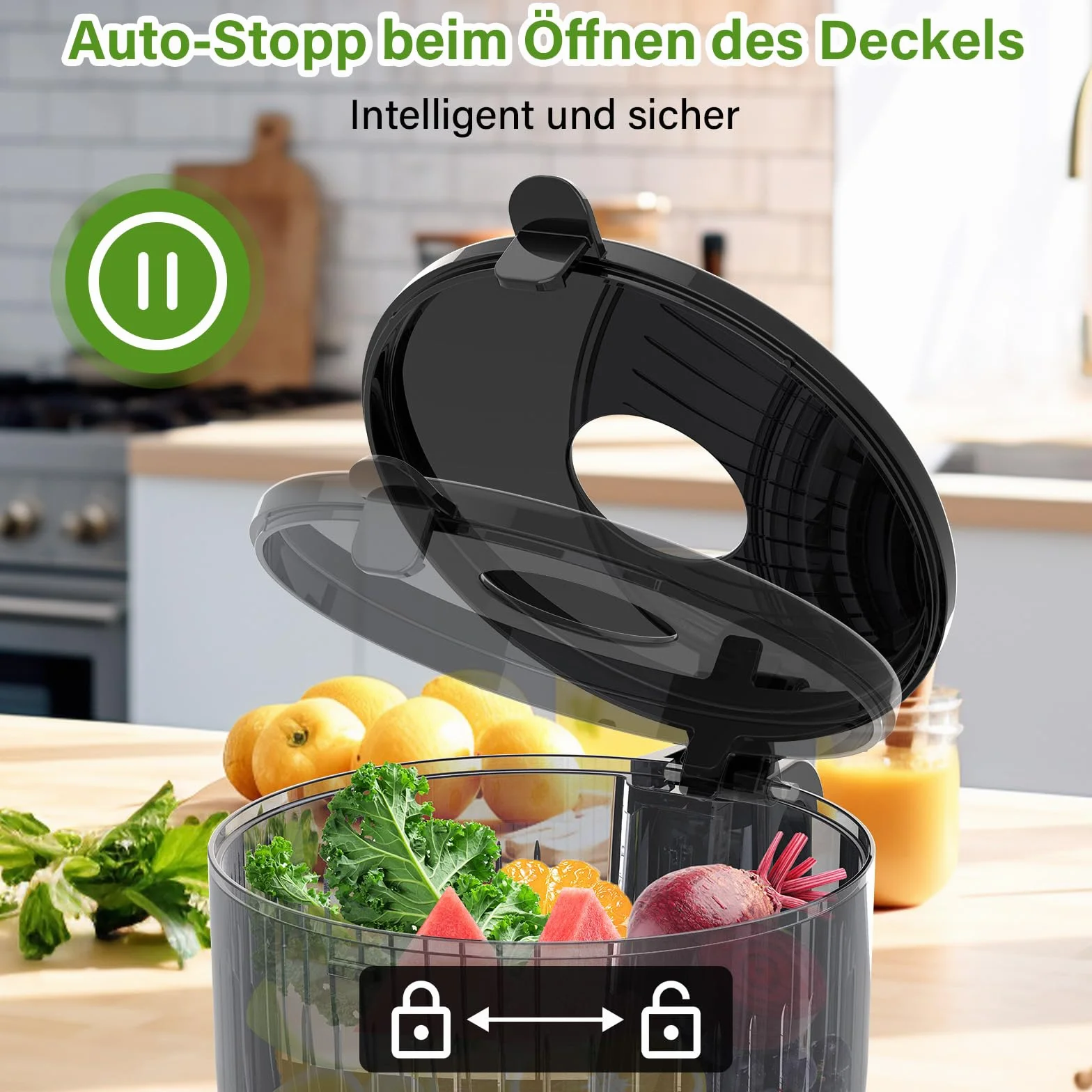 OMMO Extractor de Zumos y Verduras, 300W Exprimidor de Frutas y Verduras con Apertura de 148 MM, Extractor de Jugo Juicer Machine, Sin BPA, Negro