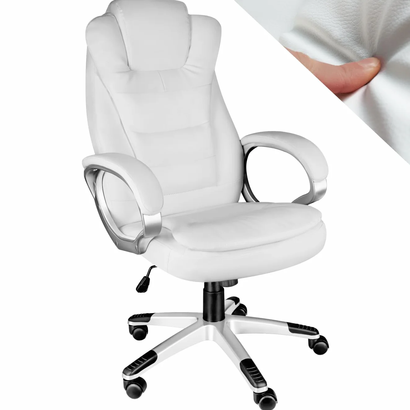 tectake® Silla EJECUTIVA DE DISEÑO, Silla Giratoria Oficina, Sillón Ergonómico con Acolchado, Altura Ajustable, Silla Oficina Ergonomica, Sillas Escritorio - Blanco