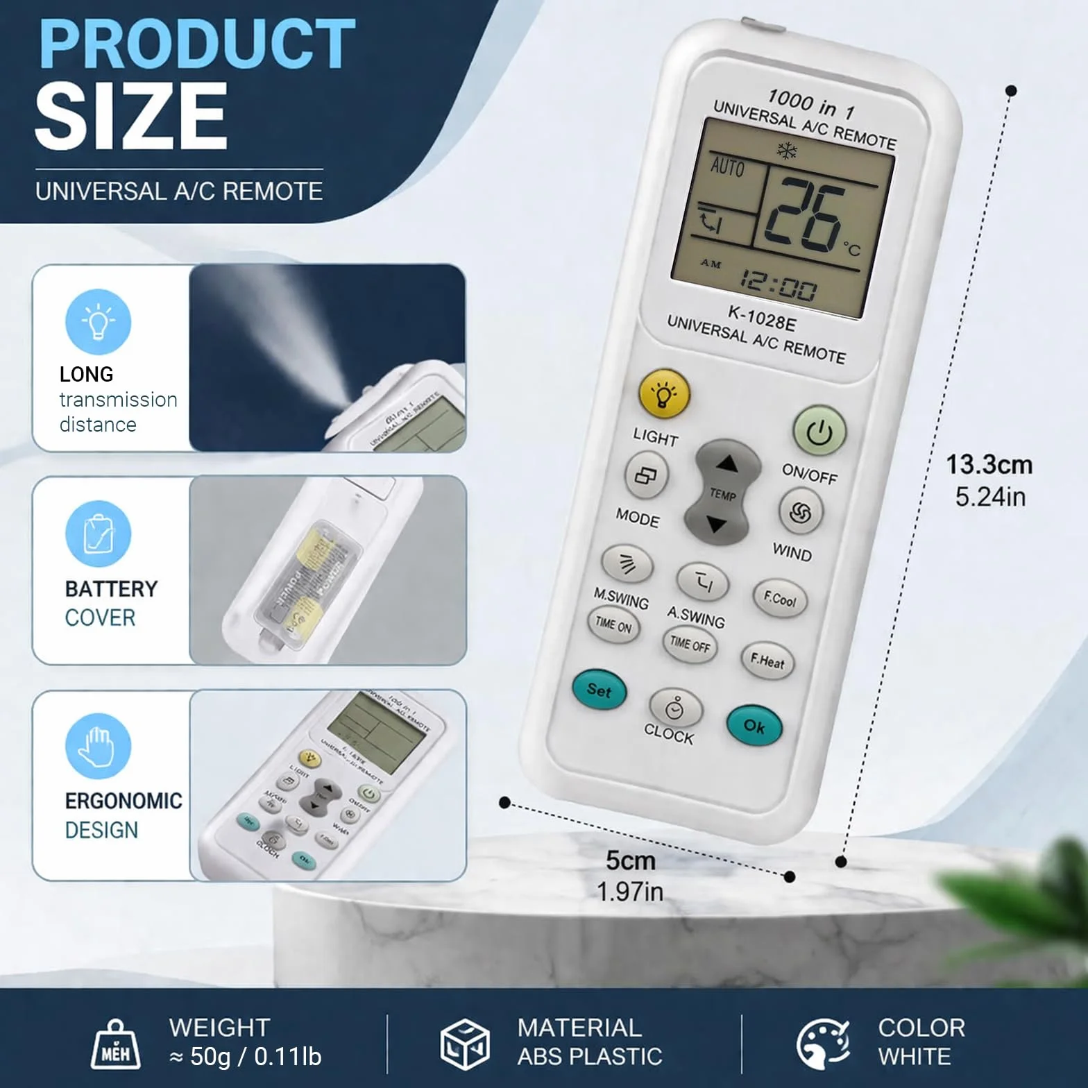 Mando Universal Aire Acondicionado K-1028E, Compatible con 1000 Marcas