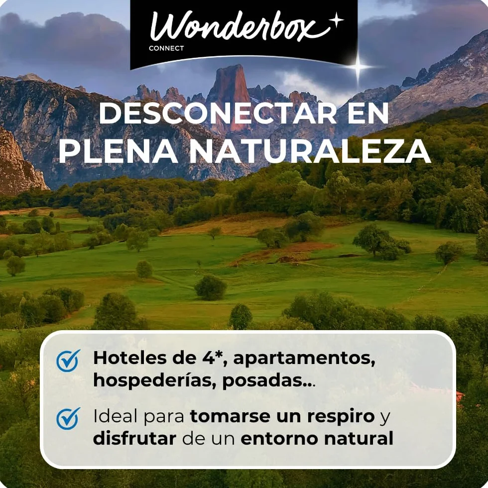 WONDERBOX – Cofre Regalo Escapada de desconexión - 1 Noche para 2 Personas - Escapada para Parejas - Regalar experiencias - Hoteles en Plena Naturaleza para desconectar y Descubrir España