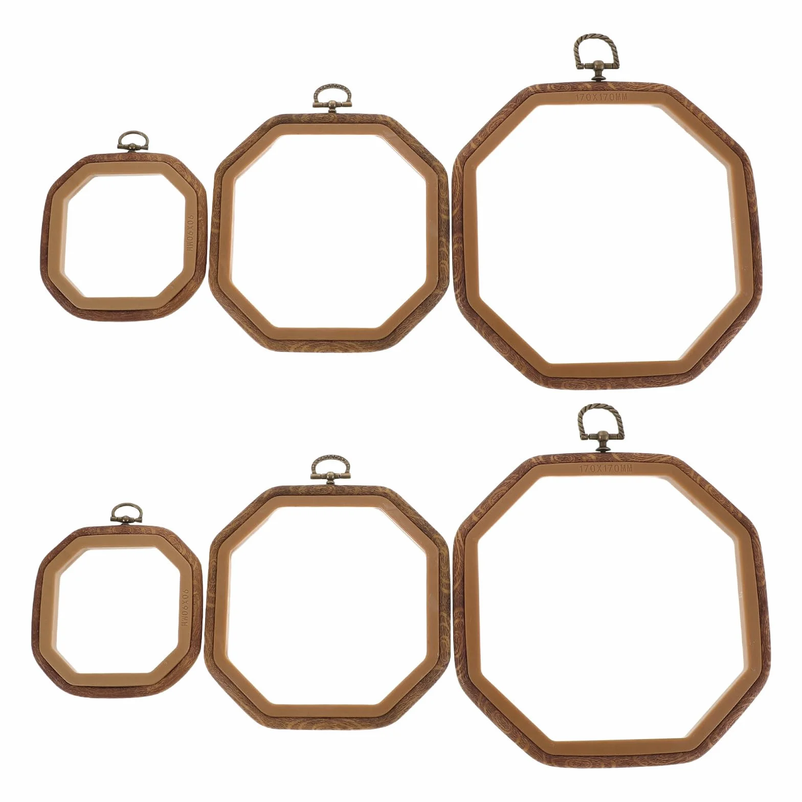 Angoily Bastidor de bordado octogonal de 6 piezas - Surtido de bastidores de punto de cruz de imitación madera para manualidades - Accesorios de costura para decoración de fiestas y festividades