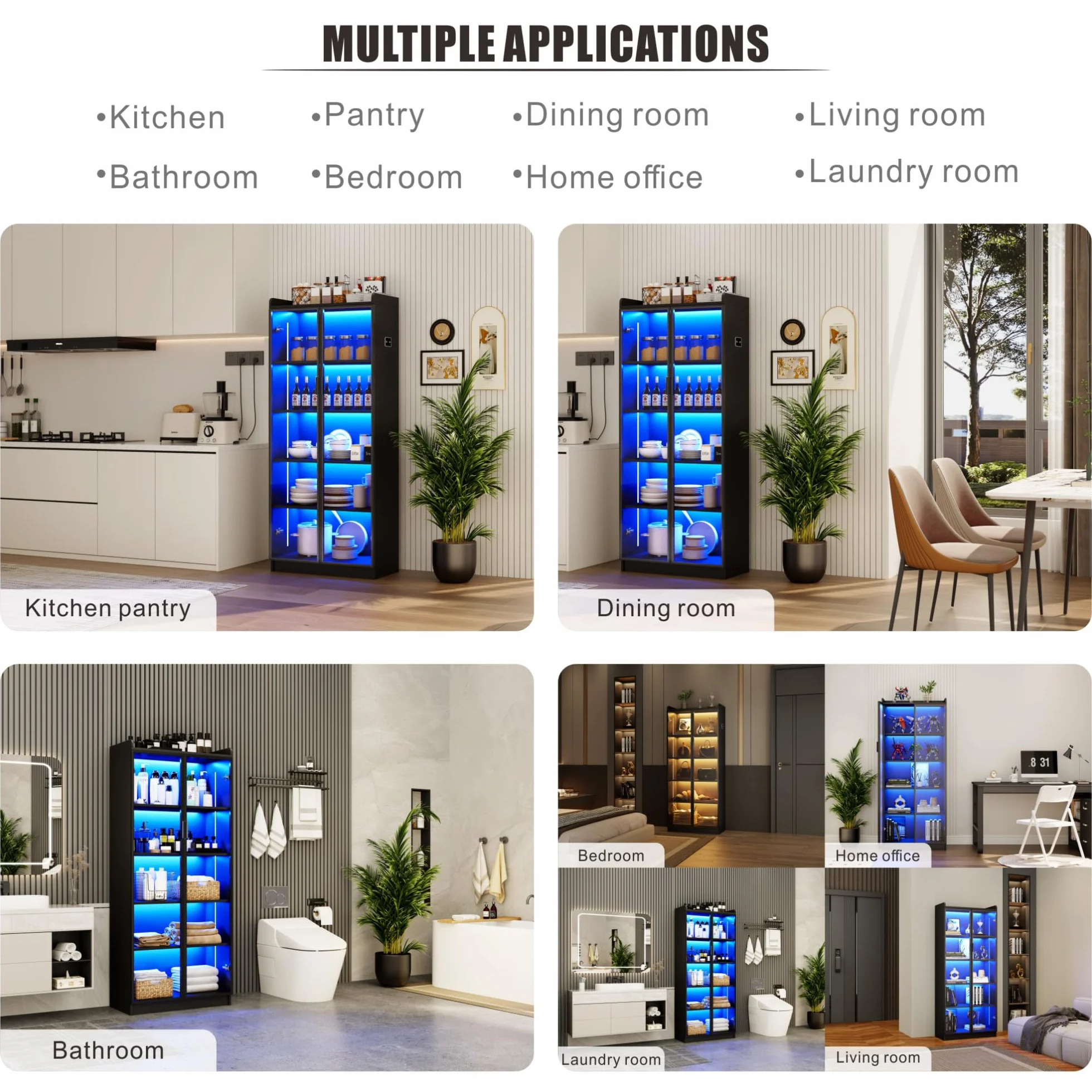 FREDEES Vitrina con iluminación LED, 5 pisos, vitrina de coleccionista con sensor inteligente, vitrina acrílica con estantes ajustables para salón o oficina, color negro