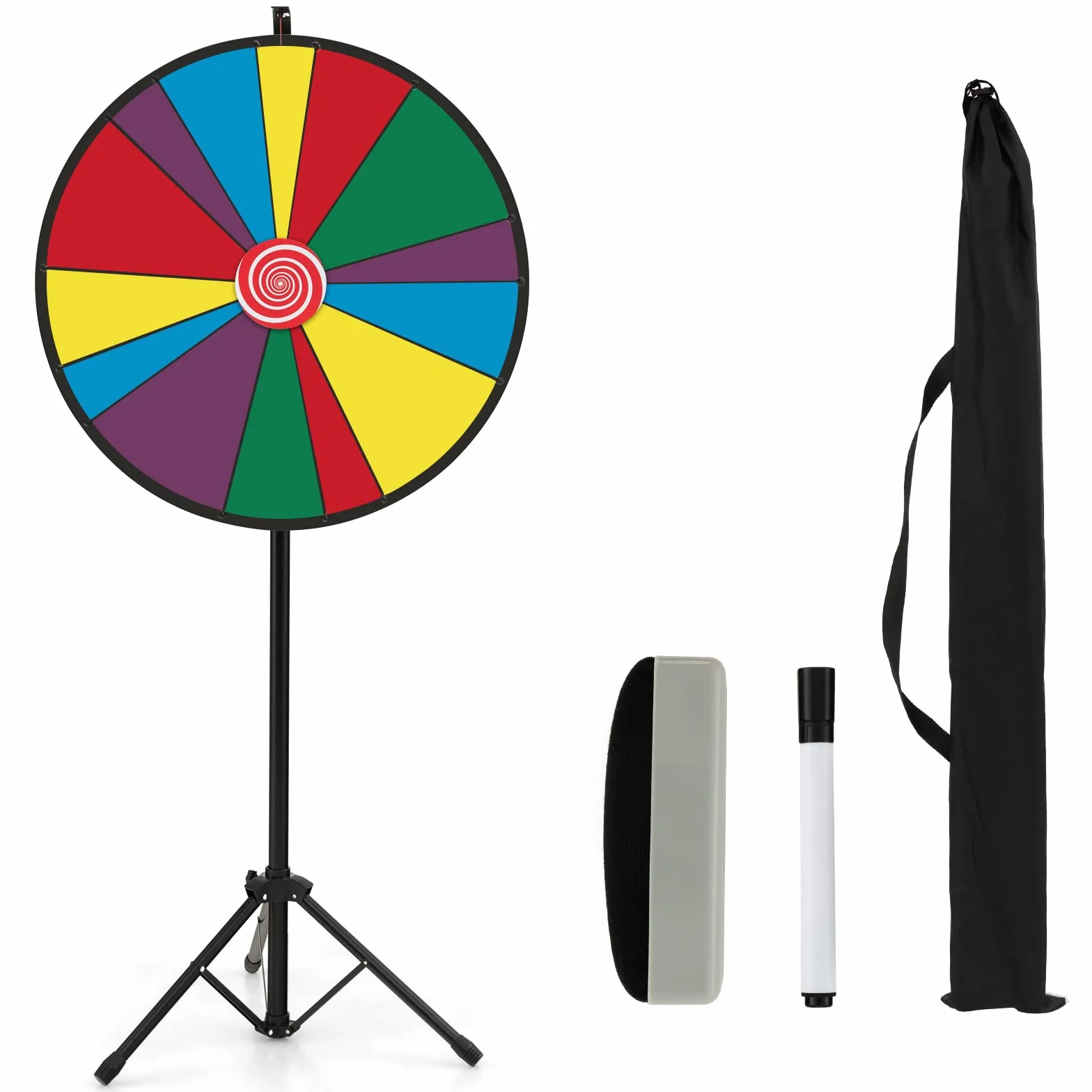 GOPLUS - Rueda de la fortuna Φ 76 cm,rueda de precio de altura ajustable con trípode y 14 ranuras personalizable,rueda de juego reutilizable con bolígrafo borrable goma para fiestas,cumpleaños