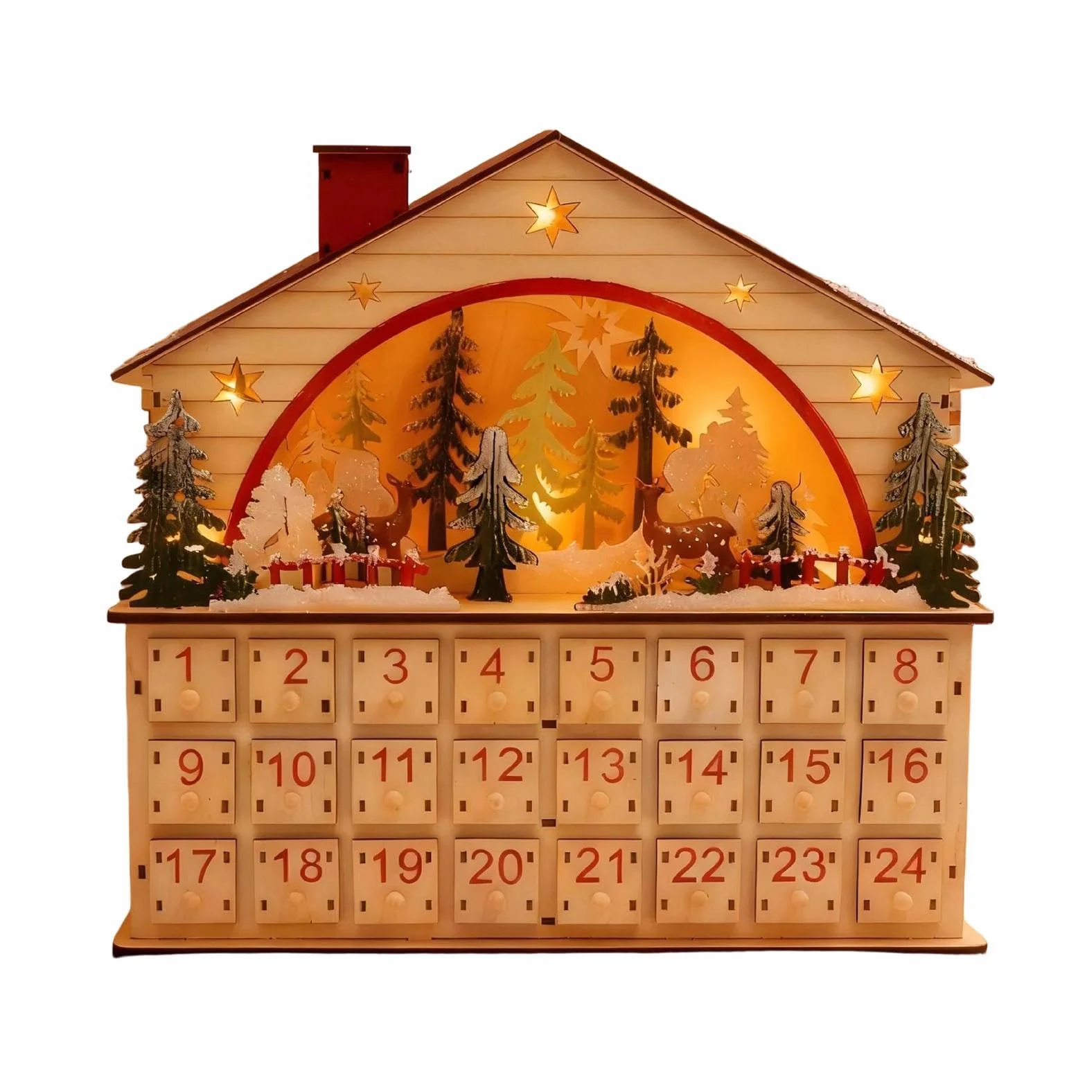 Cuenta Atrás Navidad 24 Días Gabinete de Escritorio Forma Casa Madera | Calendario de Cuenta Atrás para Navidad con Cajones para Apartamento Estantería Escritorio Salón Hogar