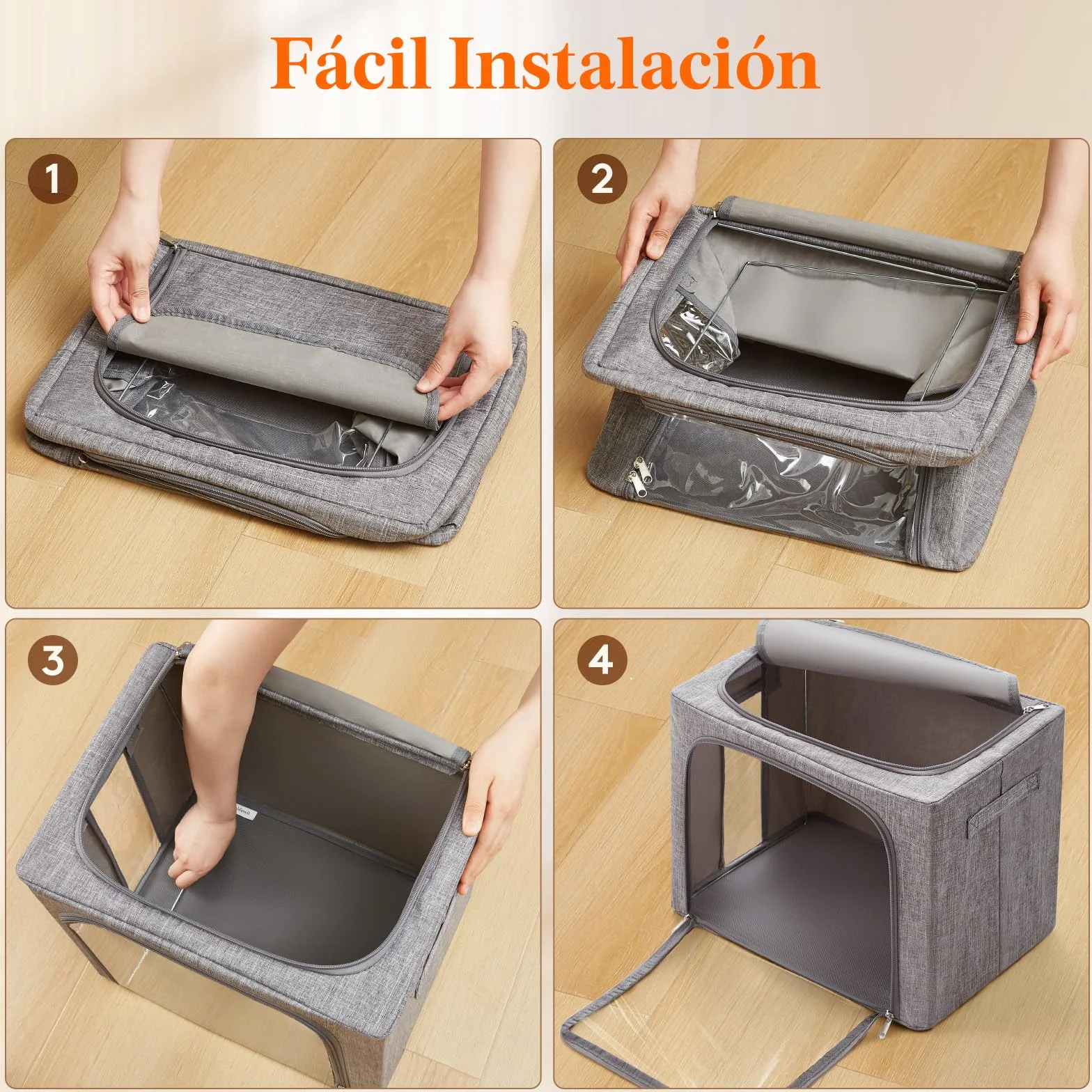 Lifewit Cajas Almacenaje Ropa con Marco de Metal Apilable 40L Gris Claro