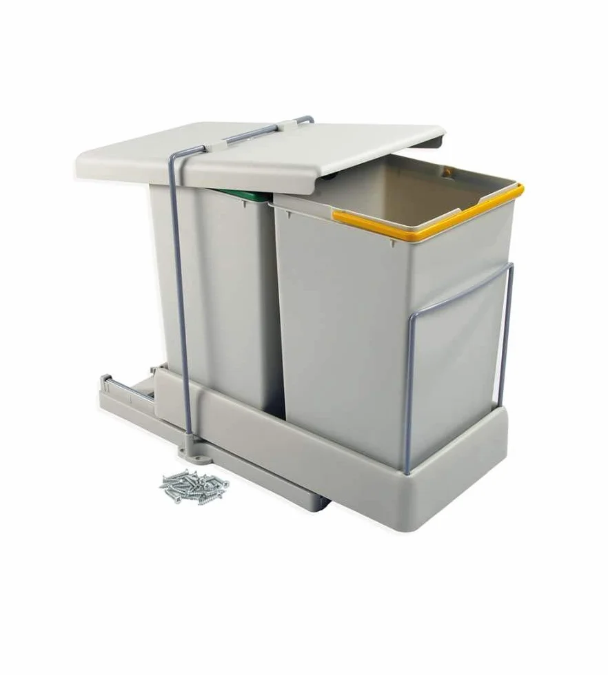 Emuca 8077221 8077221- Contenedores de reciclaje fijación Inferior y extracción automática con 2 vasos de 14 litros