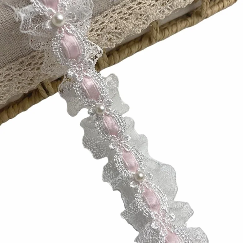Cinta de ajuste encaje poliéster tela | Multicolor 2-10 metros Envoltura de regalos DIY Boda: Adorno de encaje de tela(Light Pink,10 meters)