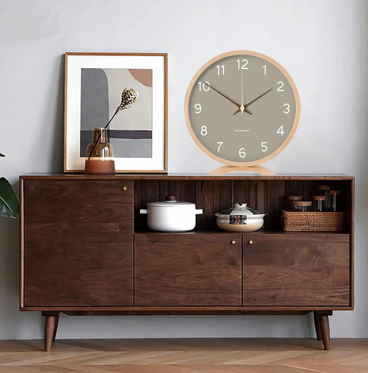 Maxspace Reloj de Mesa, silencioso, sin tictac, 20 cm, Decorativo, de Madera, Reloj de Escritorio, Sala de Estar, Oficina, Dormitorio, decoración (Gris)