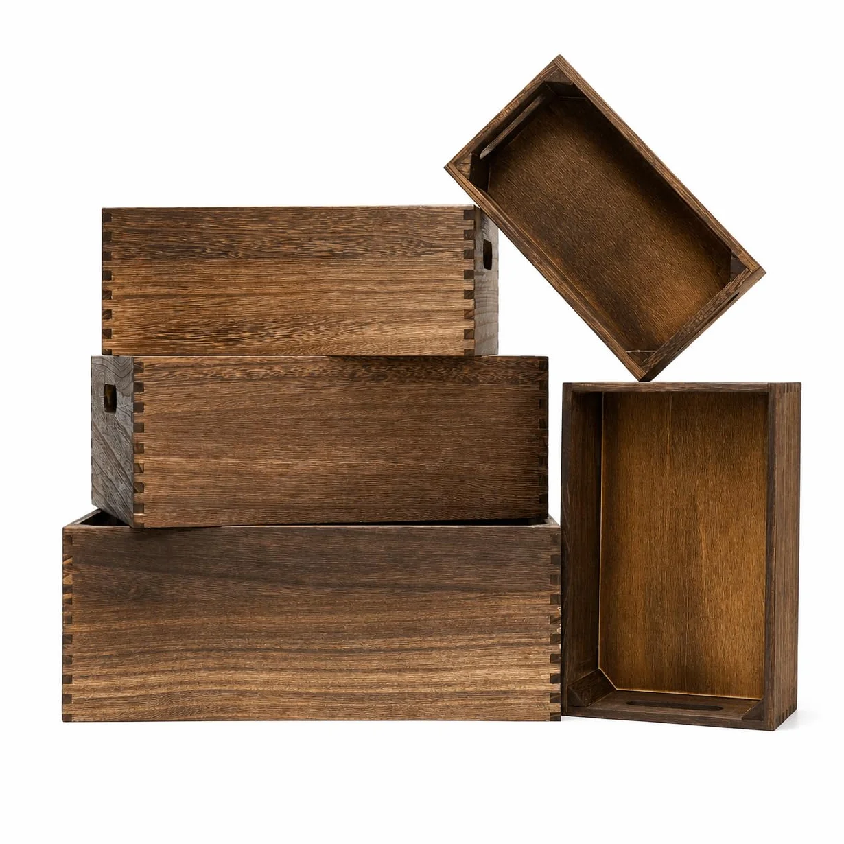 Cajas de madera para exhibición, paquete de 5 cestas de madera rústicas extragrandes con asa, caja de madera de granja para almacenamiento y contenedor, cesta de madera multiusos para