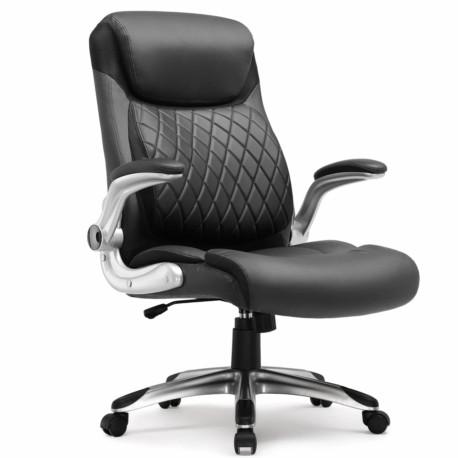 COMHOMA Silla de Oficina ergonómica con reposabrazos Plegables y Respaldo Alto, función basculante, Altura Regulable, Piel Resistente a los arañazos