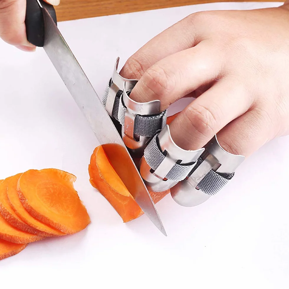 6 Protectores de Dedos de Acero Inoxidable, Protector de Pulgar, Fundas para Cortar Verduras