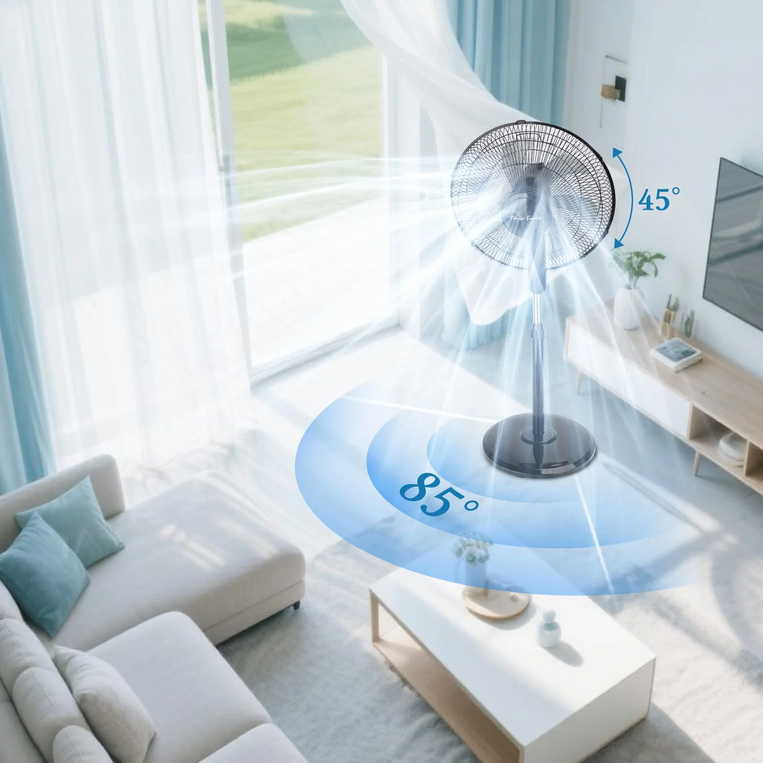 Taylor Swoden 7 Aspas Ventilador de pie Potente, 3 Velocidades, 50W Ventiladores, Altura Regulable, Oscilante, Rejilla de Seguridad, Base Estable, Negro, 43x40x120cm, *2