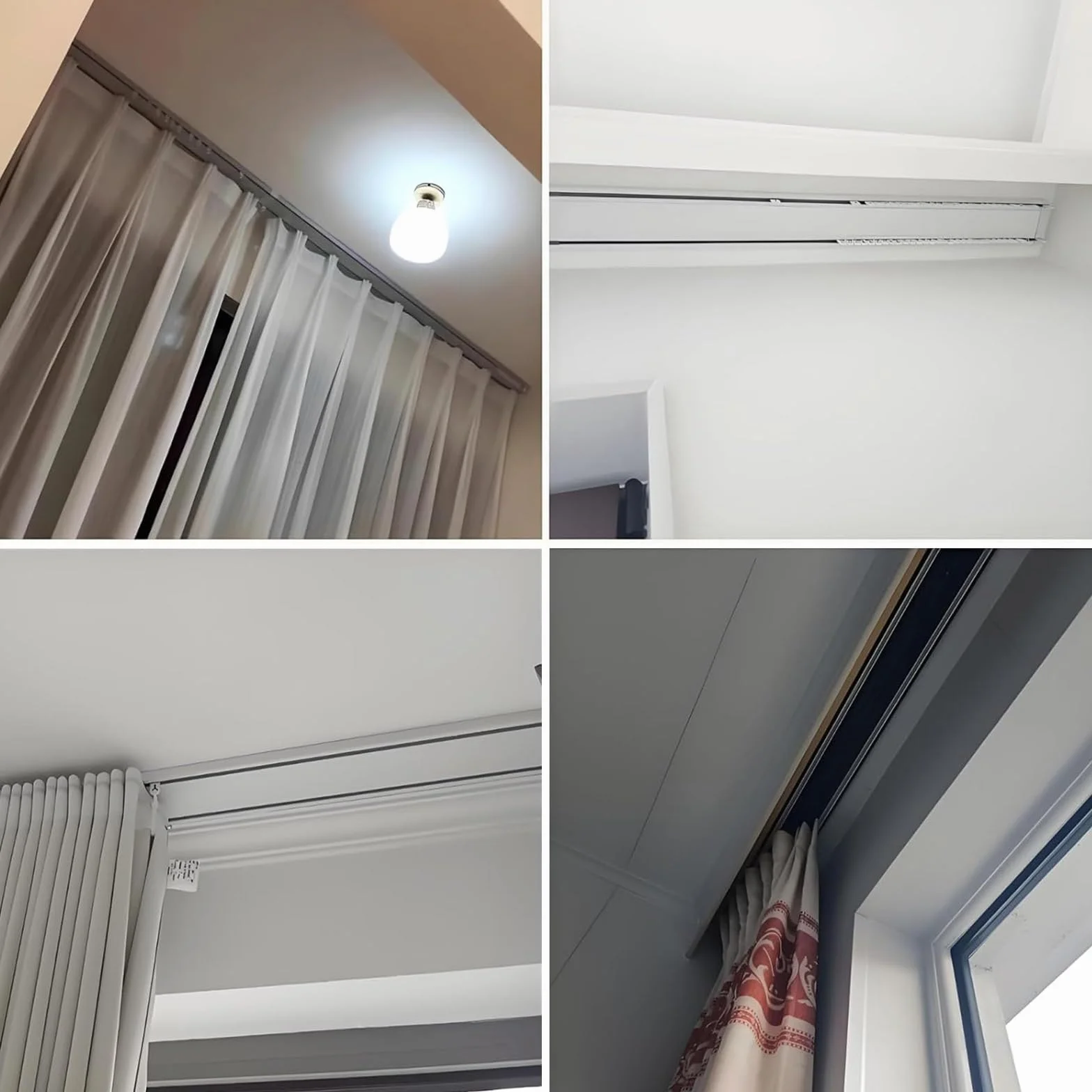 Sistema De Riel De Cortina Doble Aluminio Rieles De Cortina De Techo con Rodillos Silenciosos Cualquier Espacio Apto para Cortinas Transparentes Y Opacas(White,2.8m)
