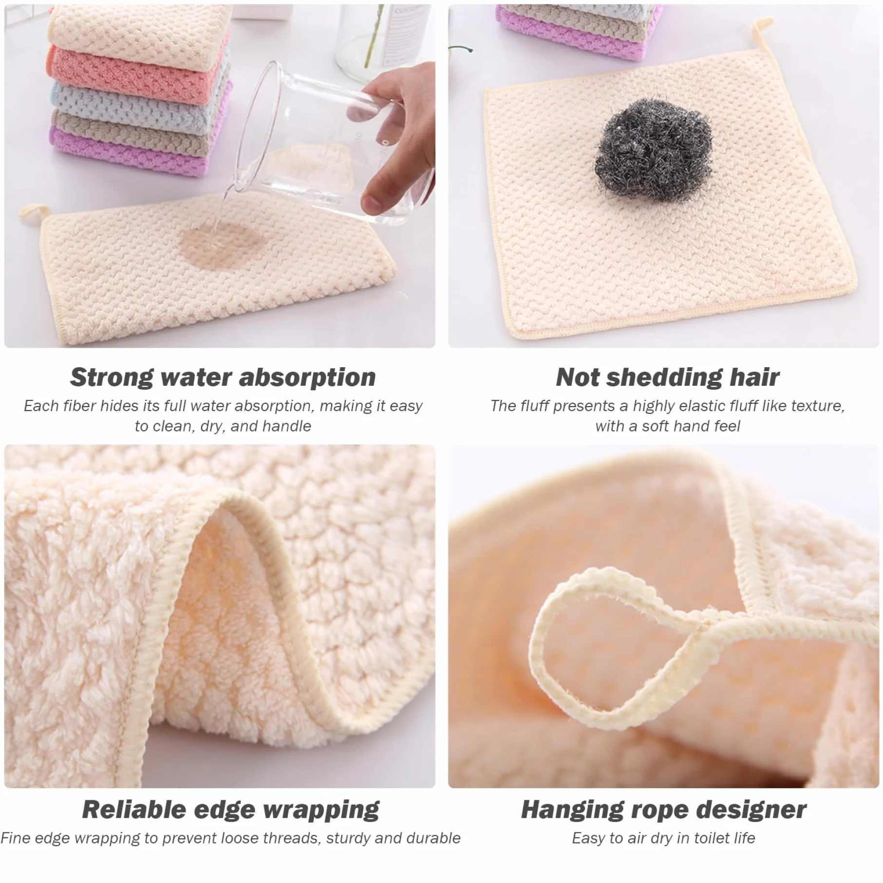 Toallas de mano pequeñas suaves y súper absorbentes con bucles colgantes - Juego de 5 piezas para baño y cocina, lavable a máquina y secado rápido
