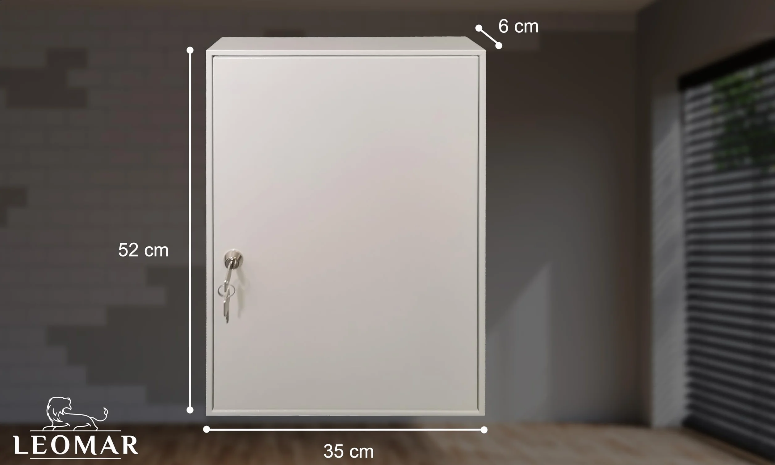 LEOMAR Armario para Llaves, Caja con 100 Ganchos, de Chapa de Acero, con Tiras de Ganchos Fijas, para Montaje en Pared, con Cerradura, con Material de Montaje, 6 x 35 x 52 cm