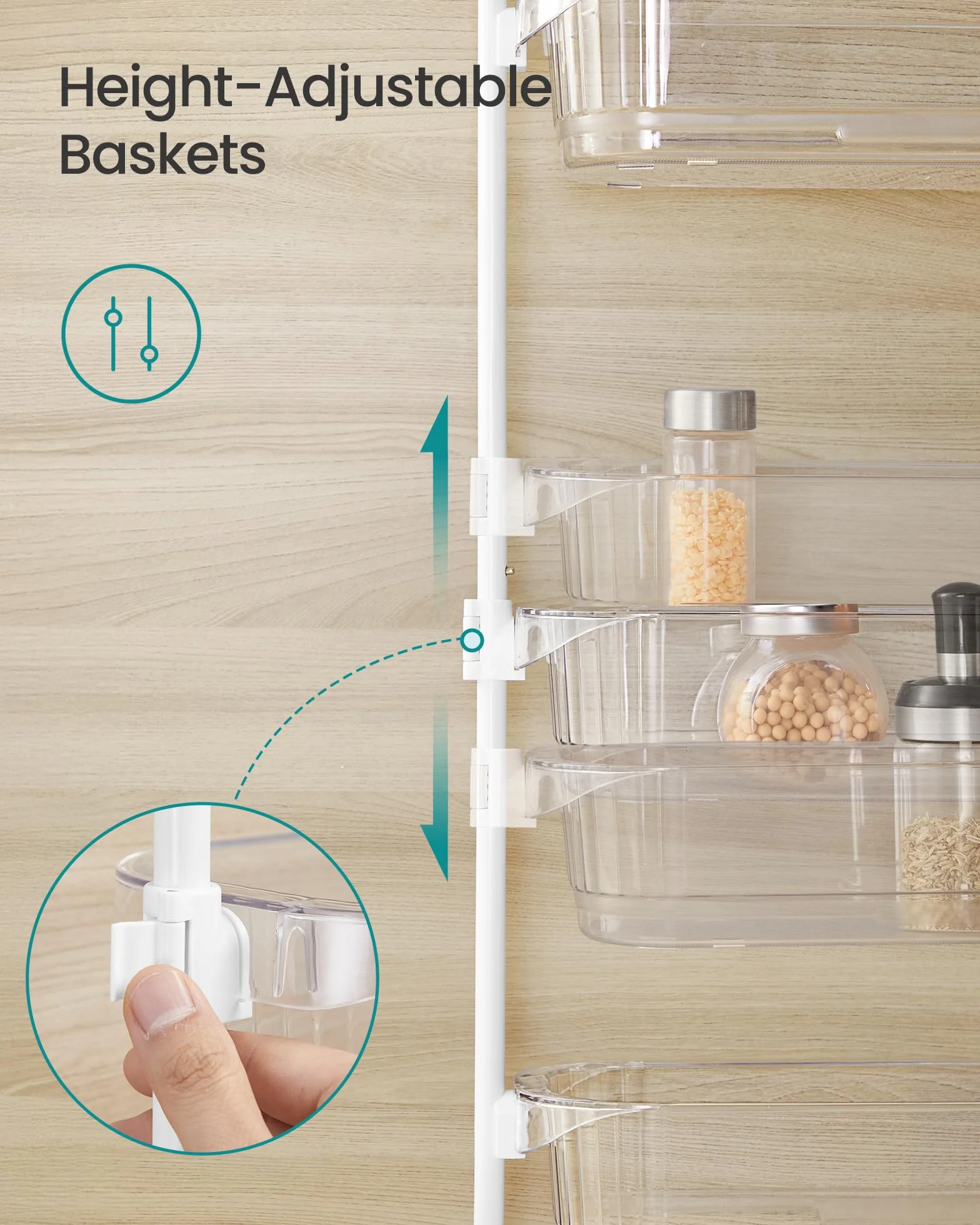 SONGMICS UKCS046WG01 - Organizador de despensa de cocina de 6 niveles con cestas altas ajustables, estante colgante para especias, para dormitorio, baño, lavandería, transparente