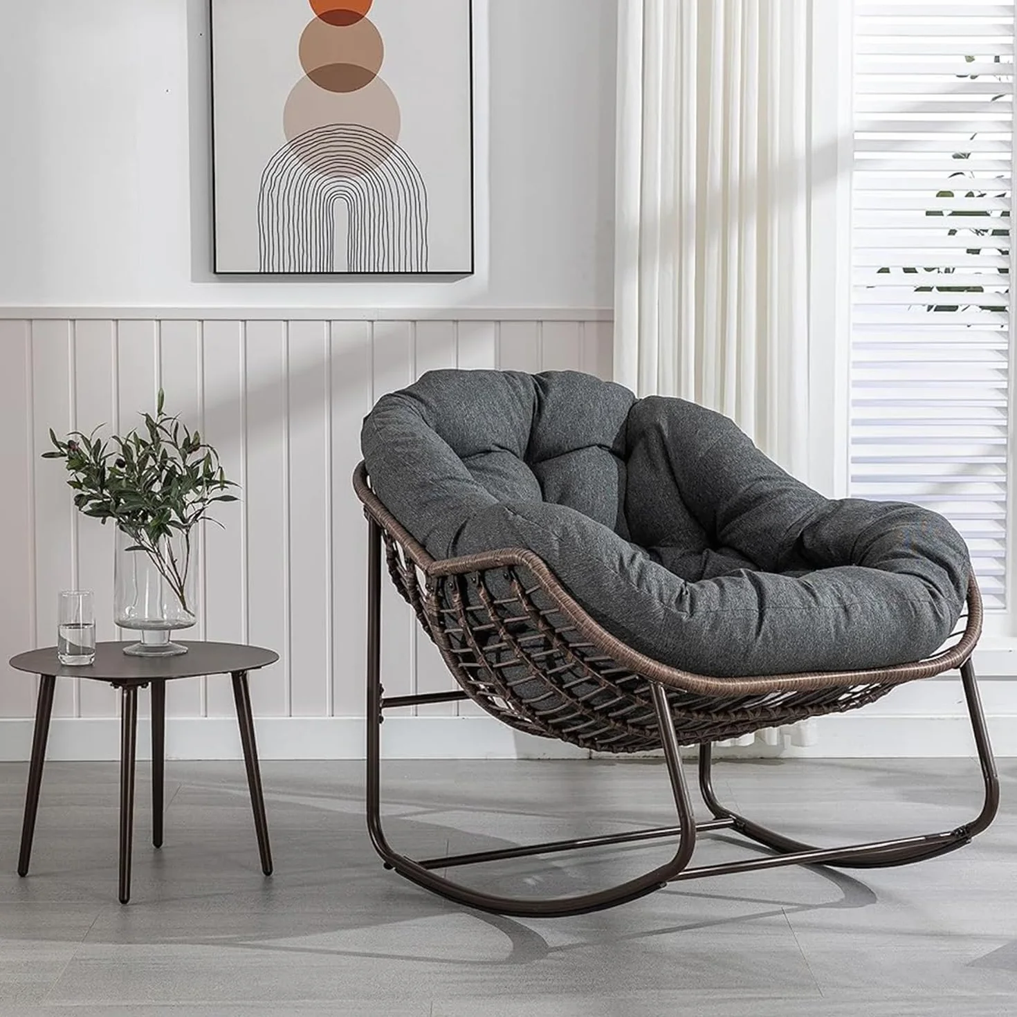 Silla Mecedora con Cojín Sillon de Relax con Soporte de Hierro para Habitación o Salón 150 kg,01